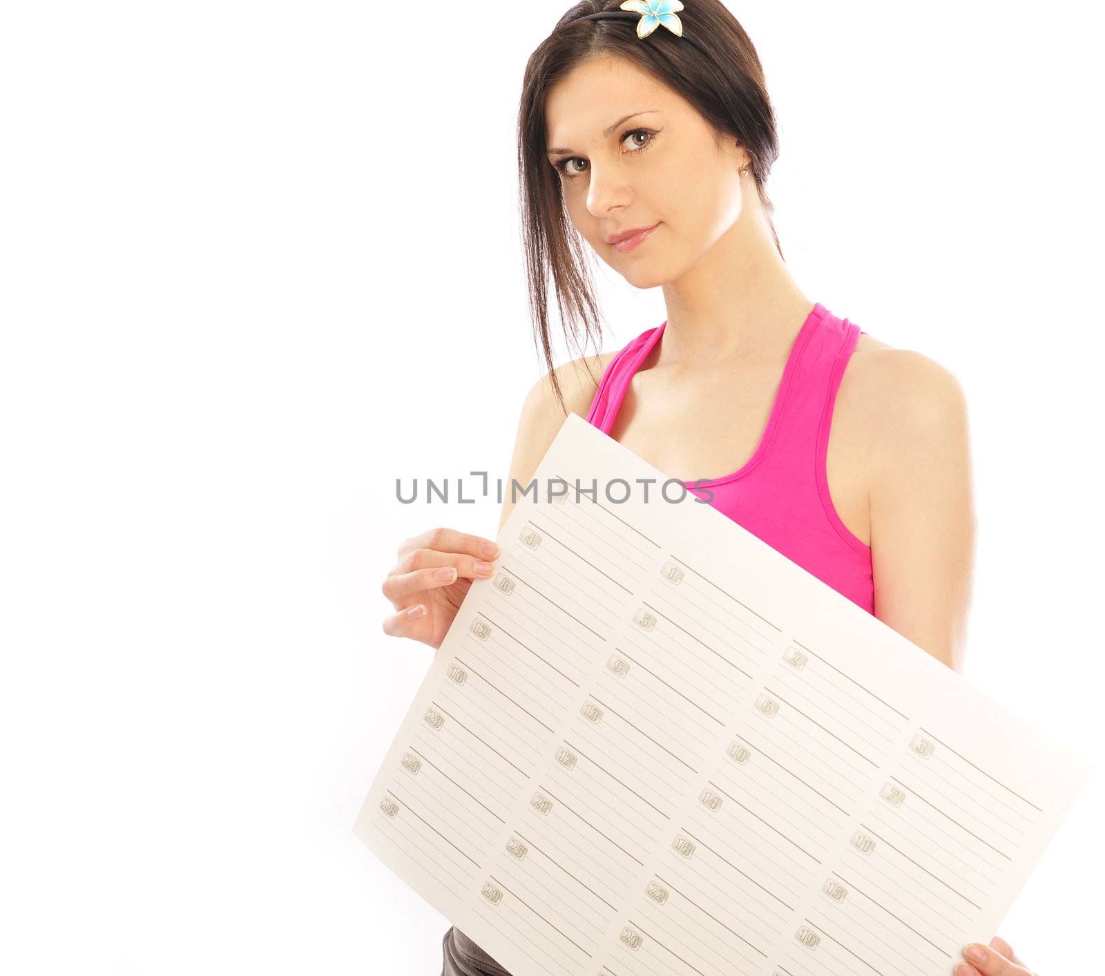  young girl presenting blank  schedule    