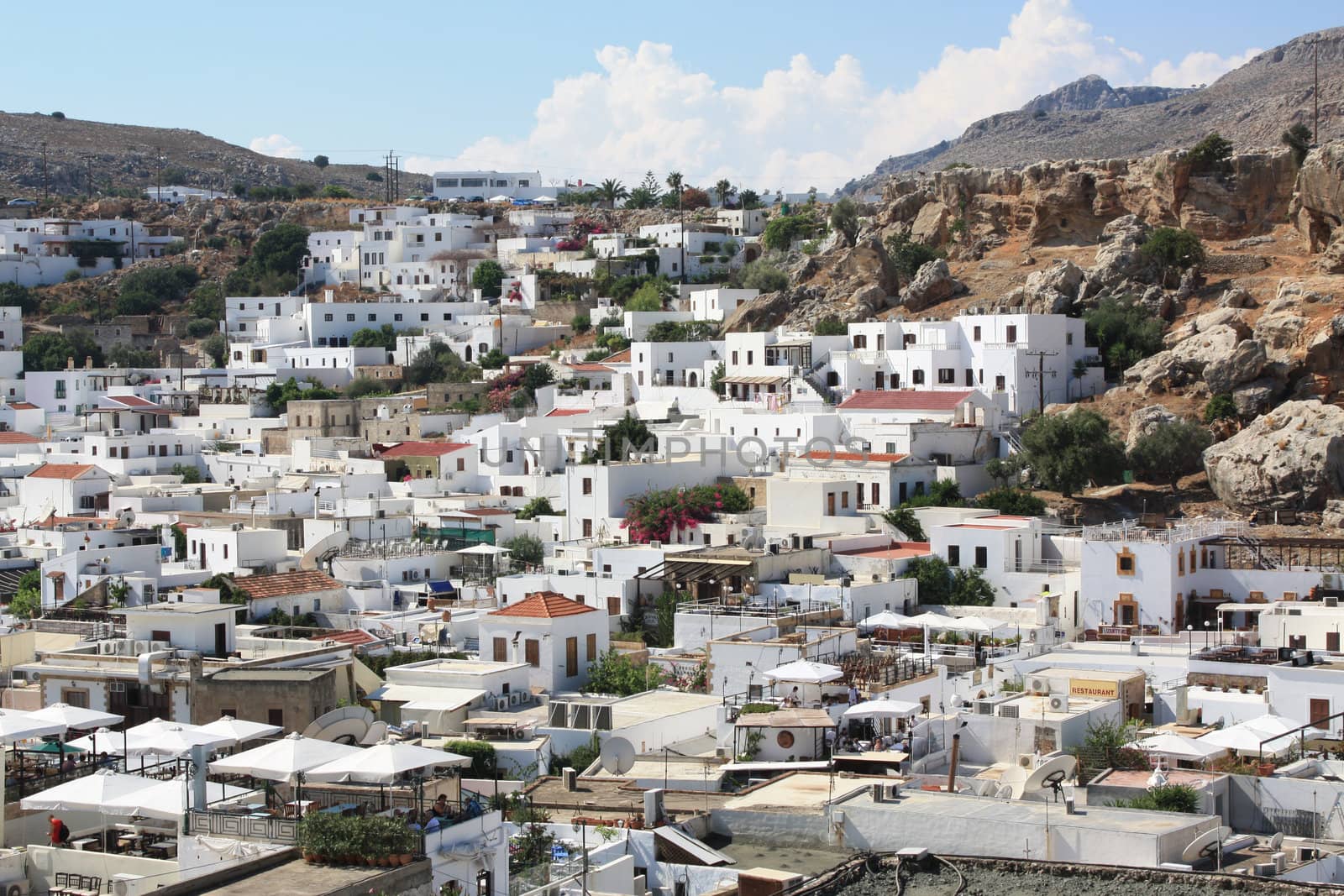 Picturesque whitewashed village of Lindos in the Dodecanese island of Rhodes, Greece.