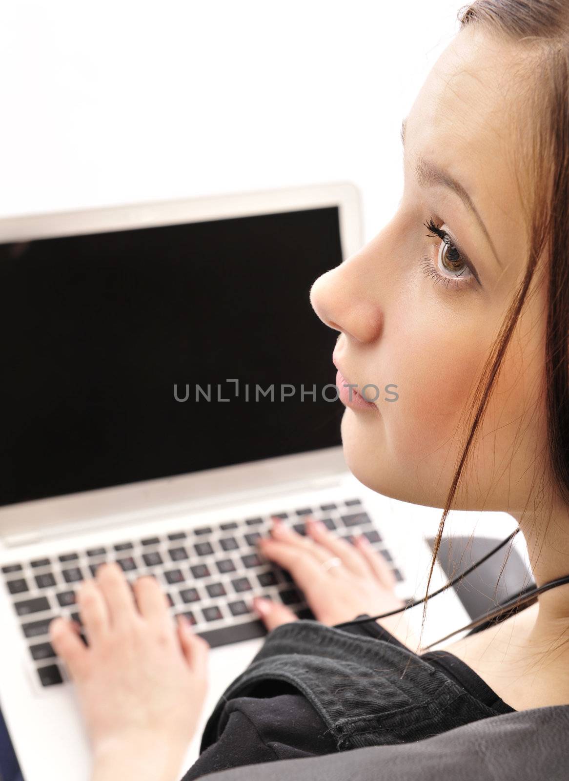 young woman working with  laptop 