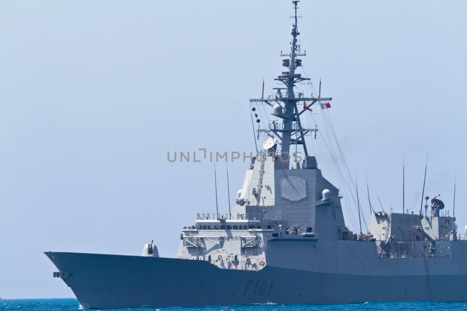 MALAGA, SPAIN-MAY 28: Frigate F-101 Alvaro de Bazan taking part in an exhibition on the day of the spanish army forces on May 28, 2011, in Malaga, Spain