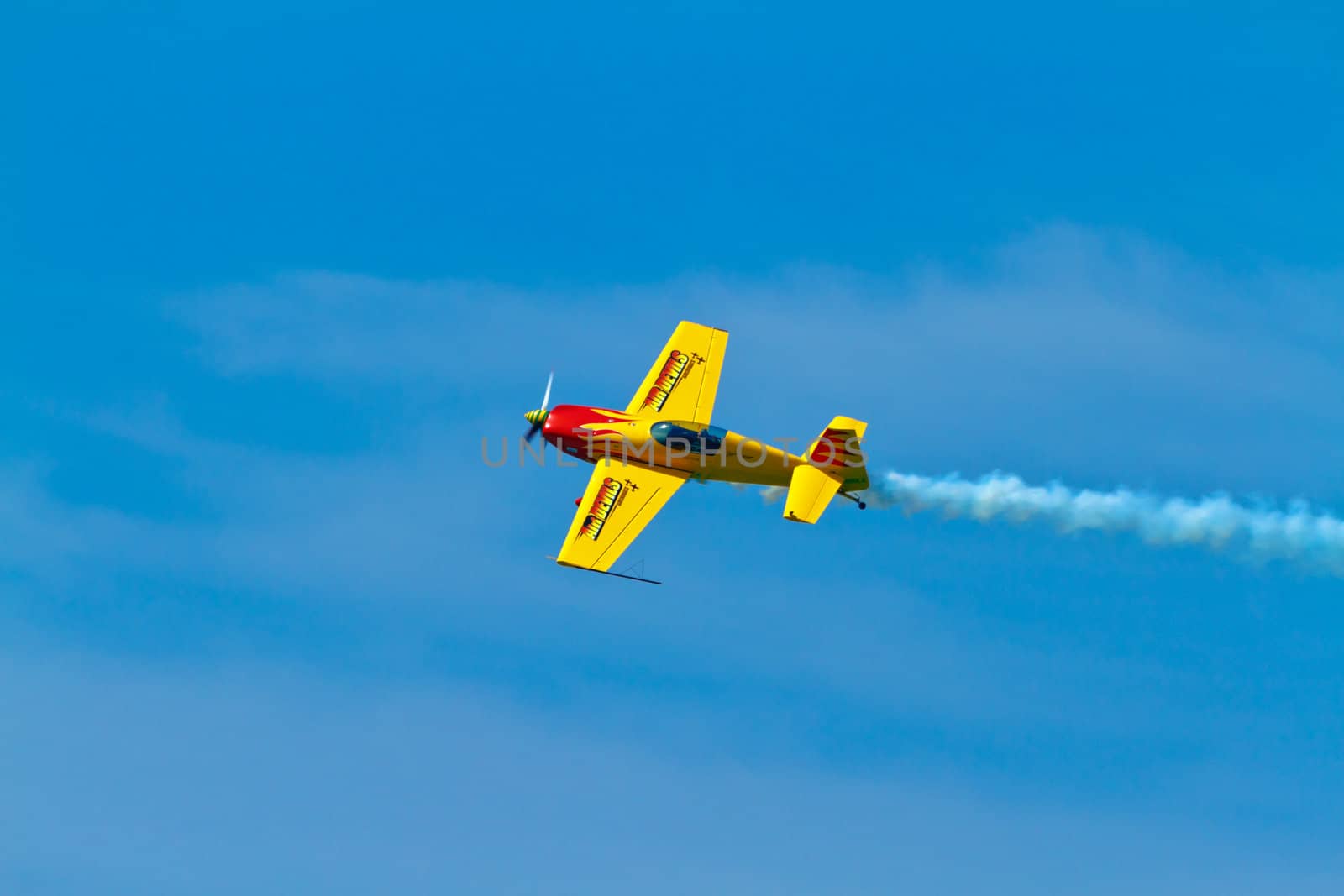 CADIZ, SPAIN-SEP 11: Aircraft Extra 300S of Melissa Pemberton taking part in an exhibition on the 4th airshow of Cadiz on Sep 11, 2011, in Cadiz, Spain