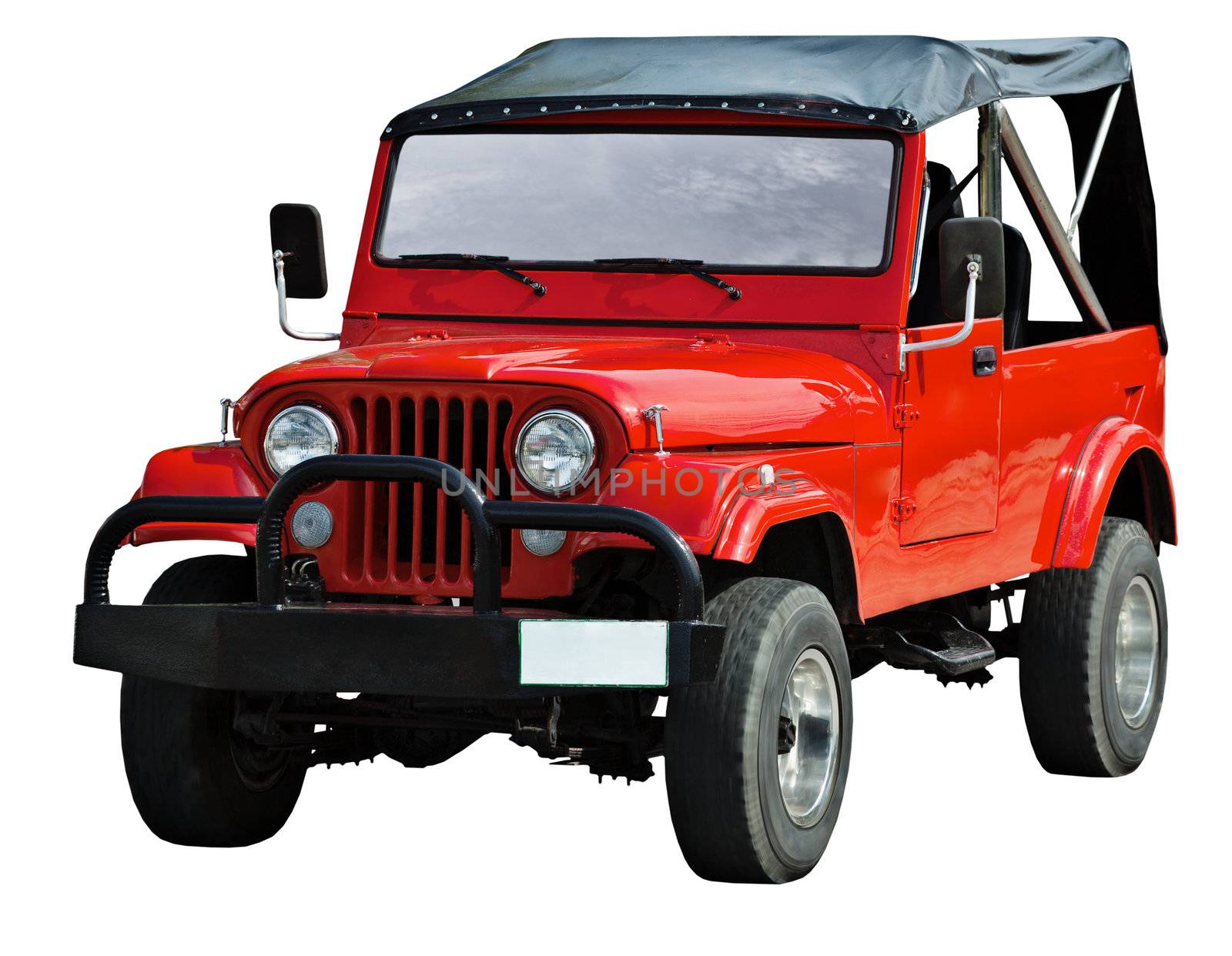 Red road vehicle isolated on a white background