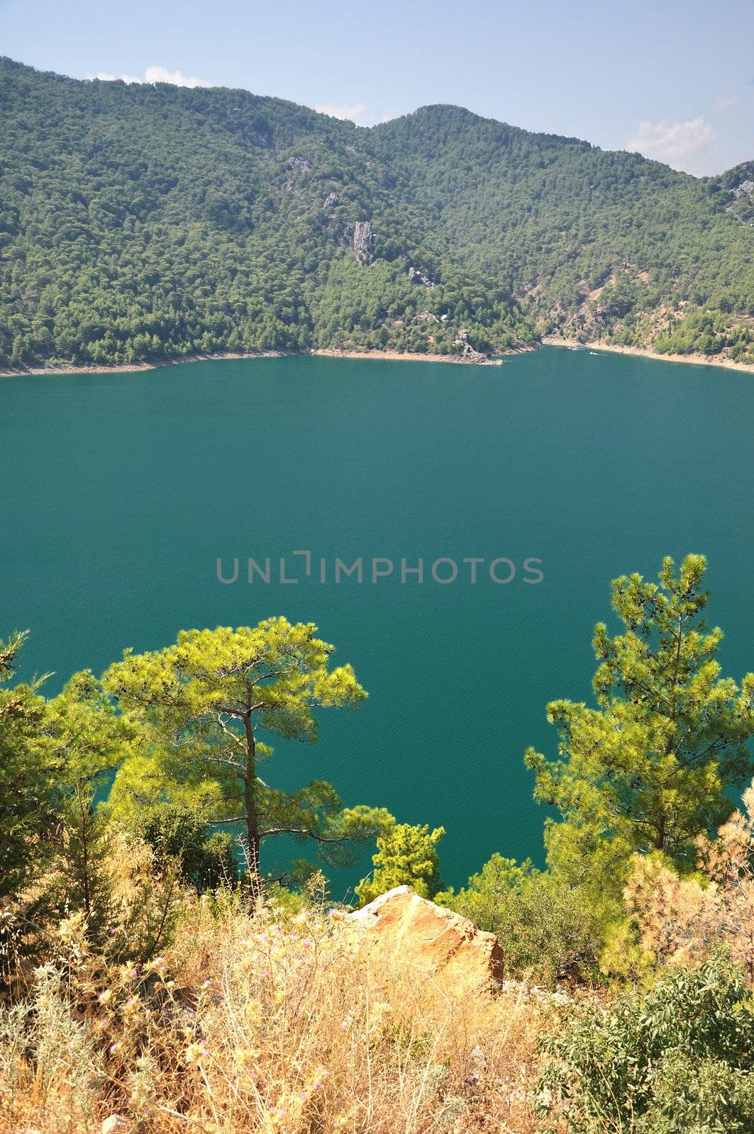 Perfect mountain scene with Mountain lake in summer