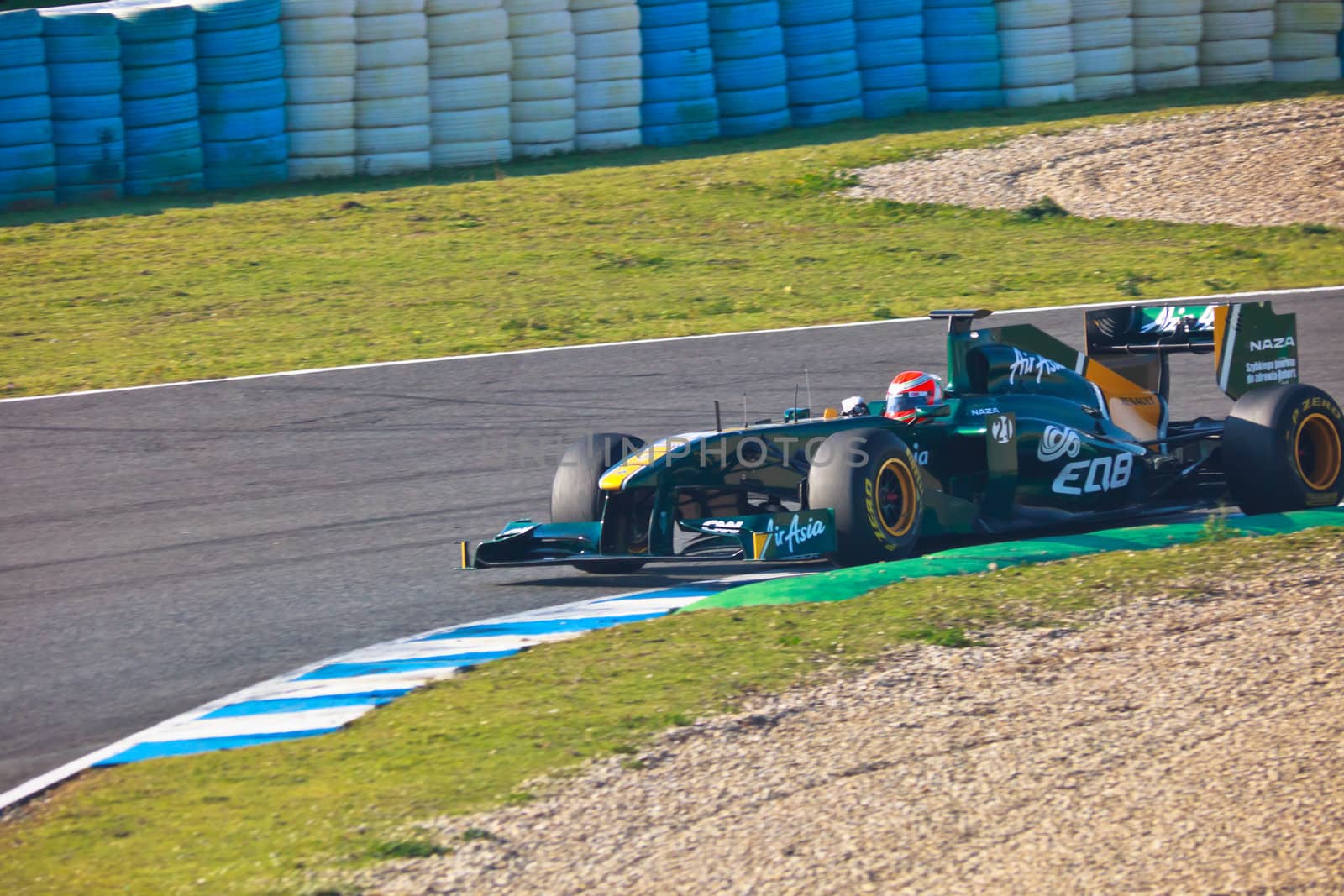 JEREZ DE LA FRONTERA, SPAIN - FEB 10: Jarno Trulli of Team Lotus F1 races on training session on February 10 , 2011, in Jerez de la Frontera , Spain