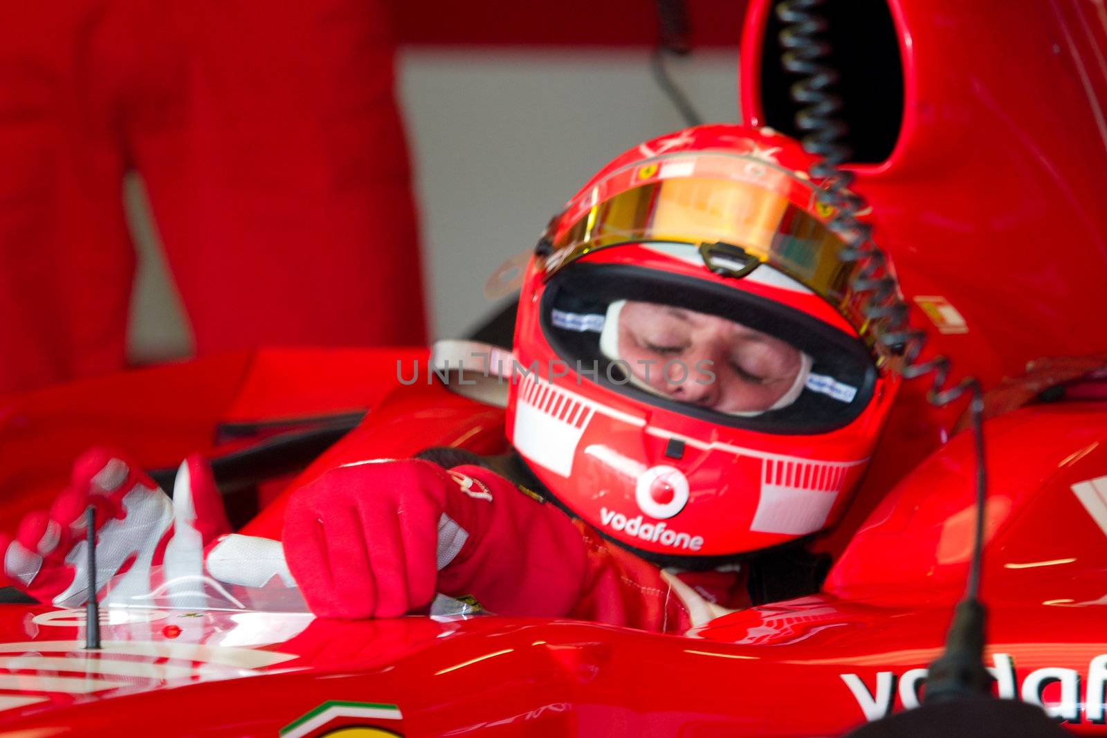 JEREZ DE LA FRONTERA, SPAIN - OCT 11: Michael Schumacher of Scuderia Ferrari F1 waiting on pits on training session on October 11, 2006 in Jerez de la Frontera , Spain