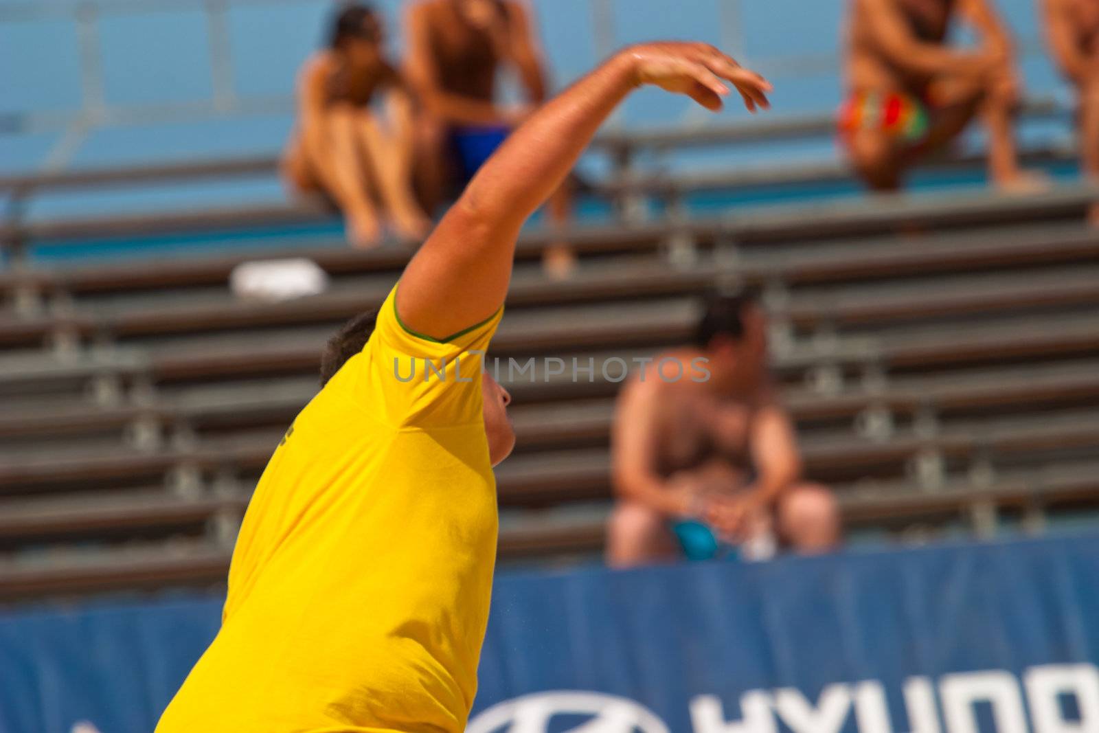 CADIZ, SPAIN -  JUL 22:  Unknown goalkeeper of unknown team playing the Spanish Championship of Beach Soccer on Jul 22, 2006 on the beach of La Victoria in Cadiz, Spain