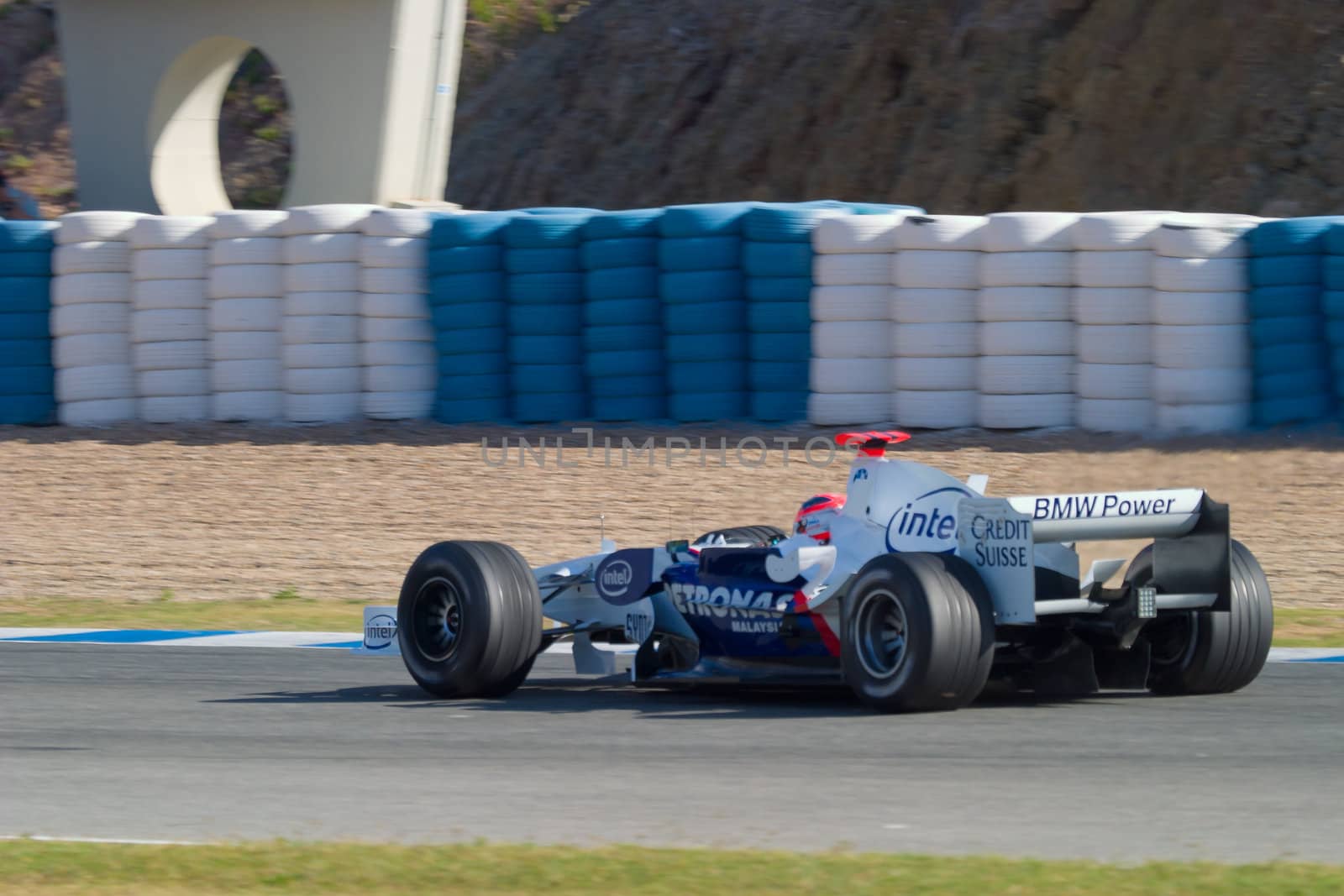 JEREZ DE LA FRONTERA, SPAIN - OCT 11: Robert Kubica of BMW-Sauber F1 races during a training session on October 11, 2006 in Jerez de la Frontera , Spain