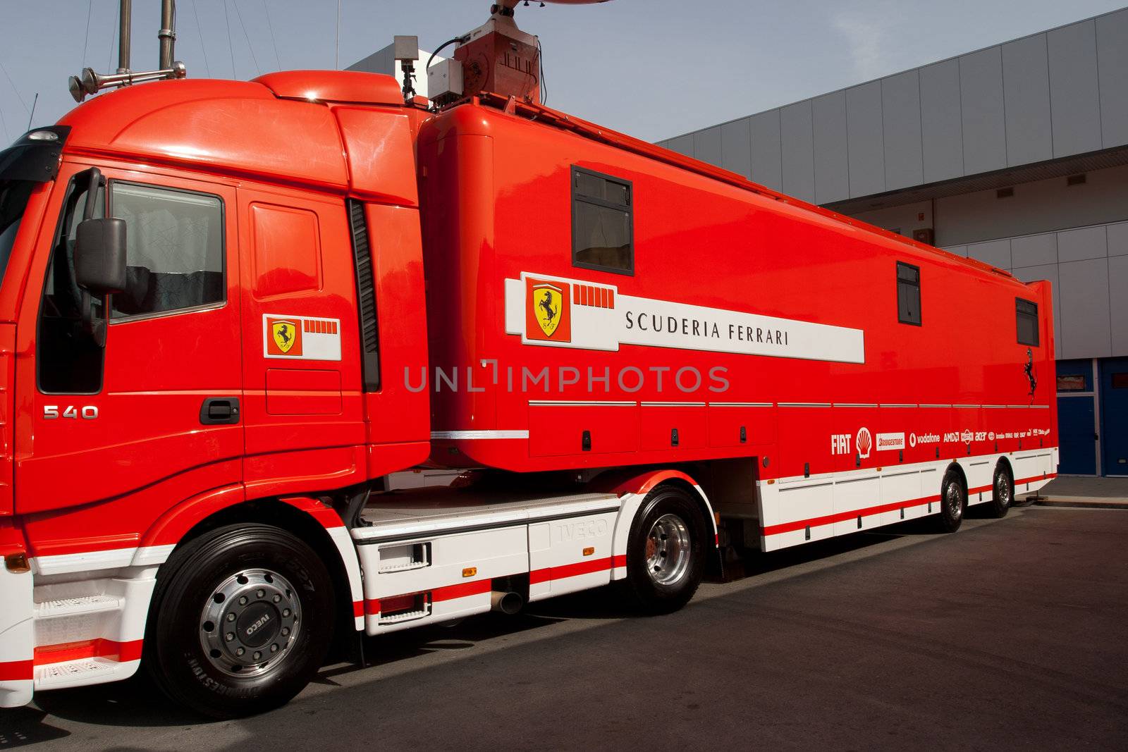JEREZ DE LA FRONTERA, SPAIN - OCT 10: Truck of Scuderia Ferrari parked on the racetrack of Jerez on October 10, 2006  in Jerez de la Frontera , Spain