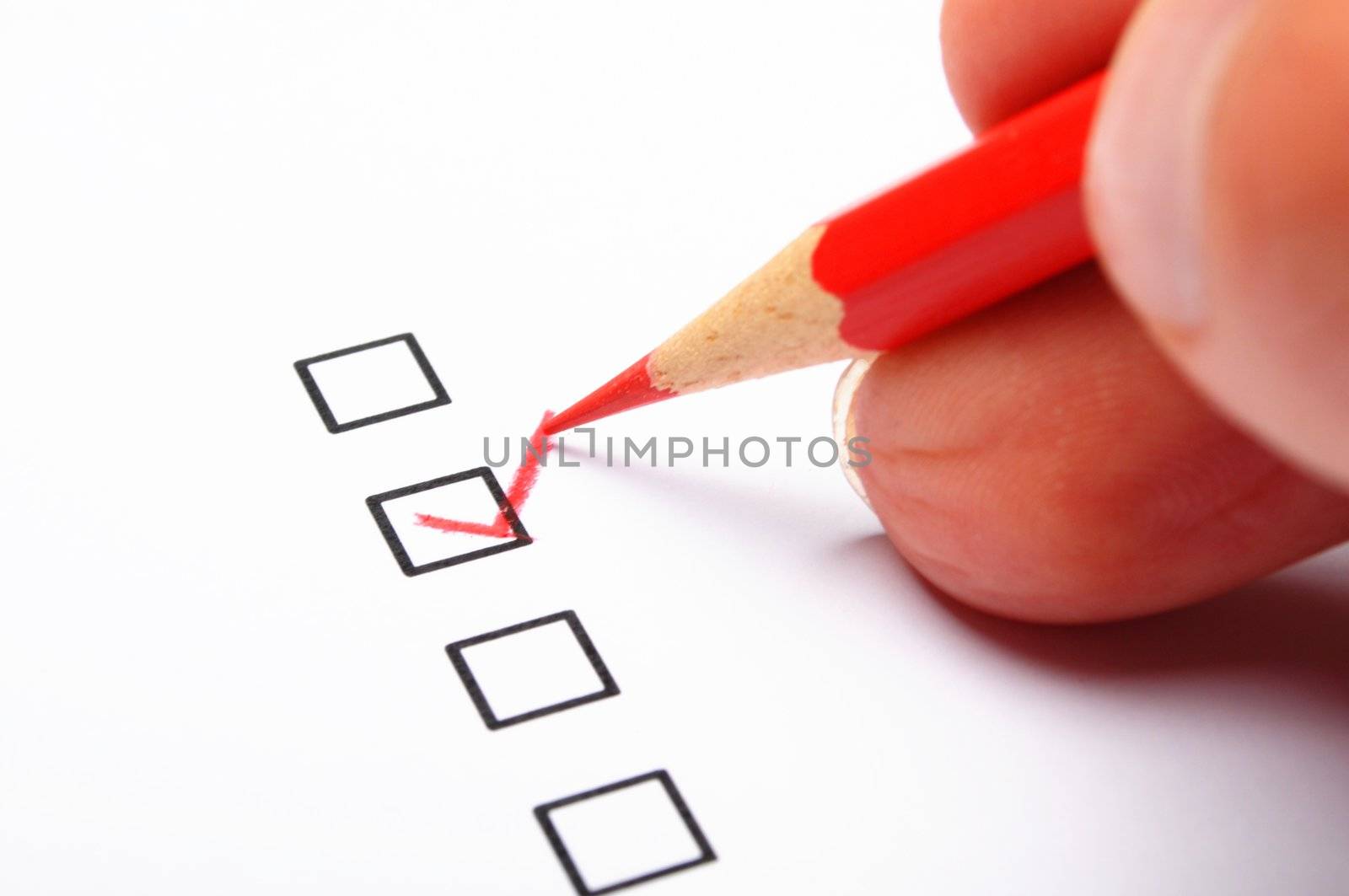 poll or polling concept with checkbox and red pencil showing marketing