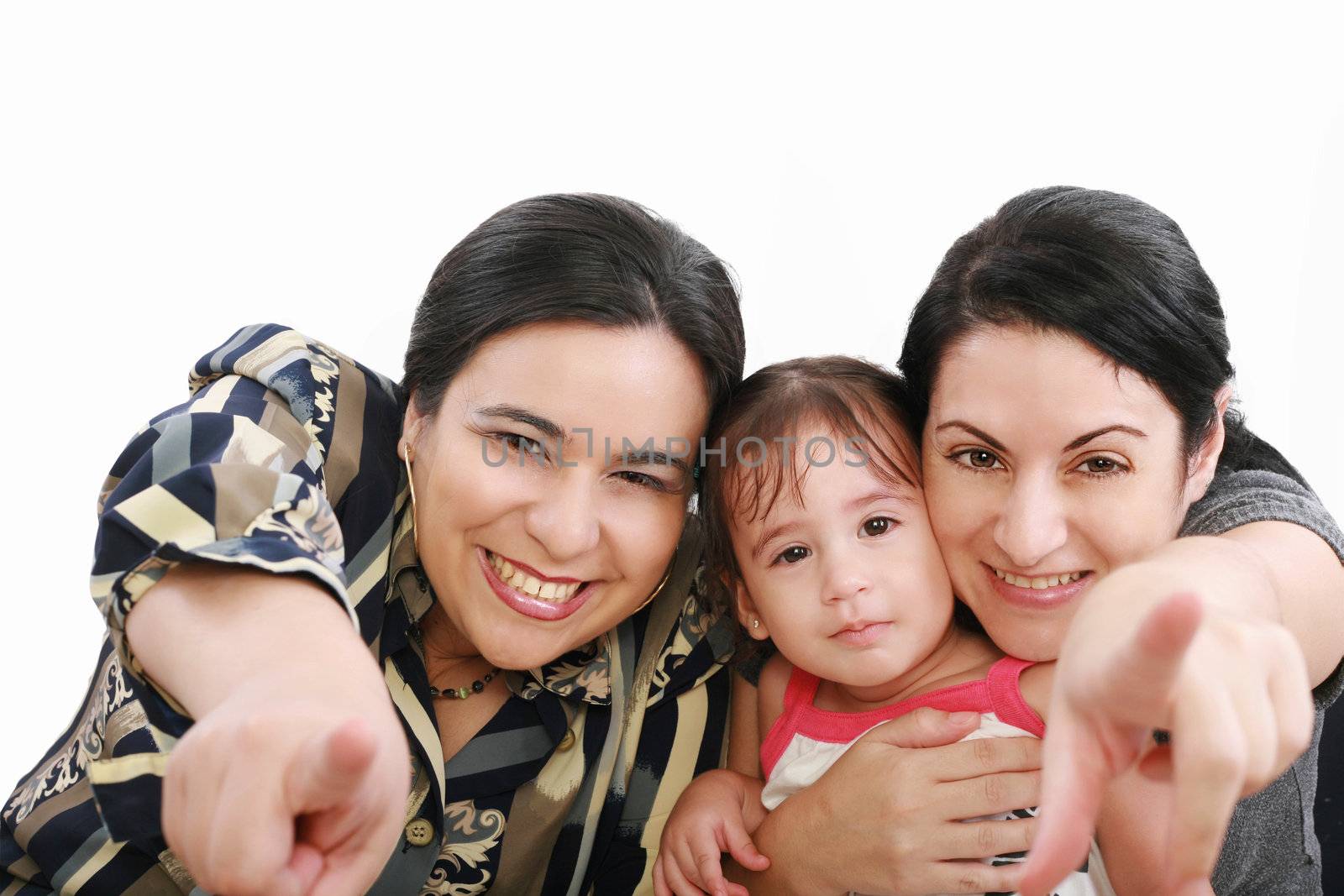 two woman pointed something at front of little girl by dacasdo