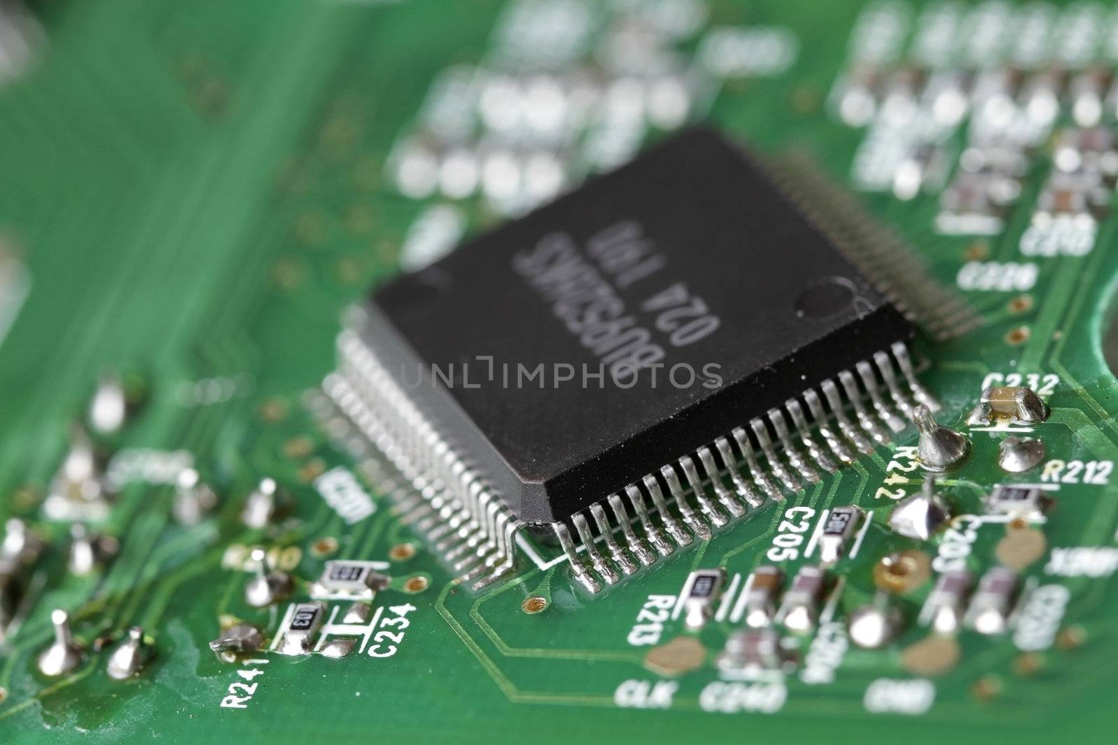 Macro shot of integrated circuit - many uses in the electronics industry.