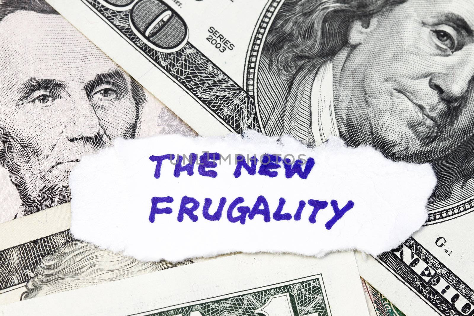 closeup of  the new frugality - metaphor for the poor performance of the us dollar.
