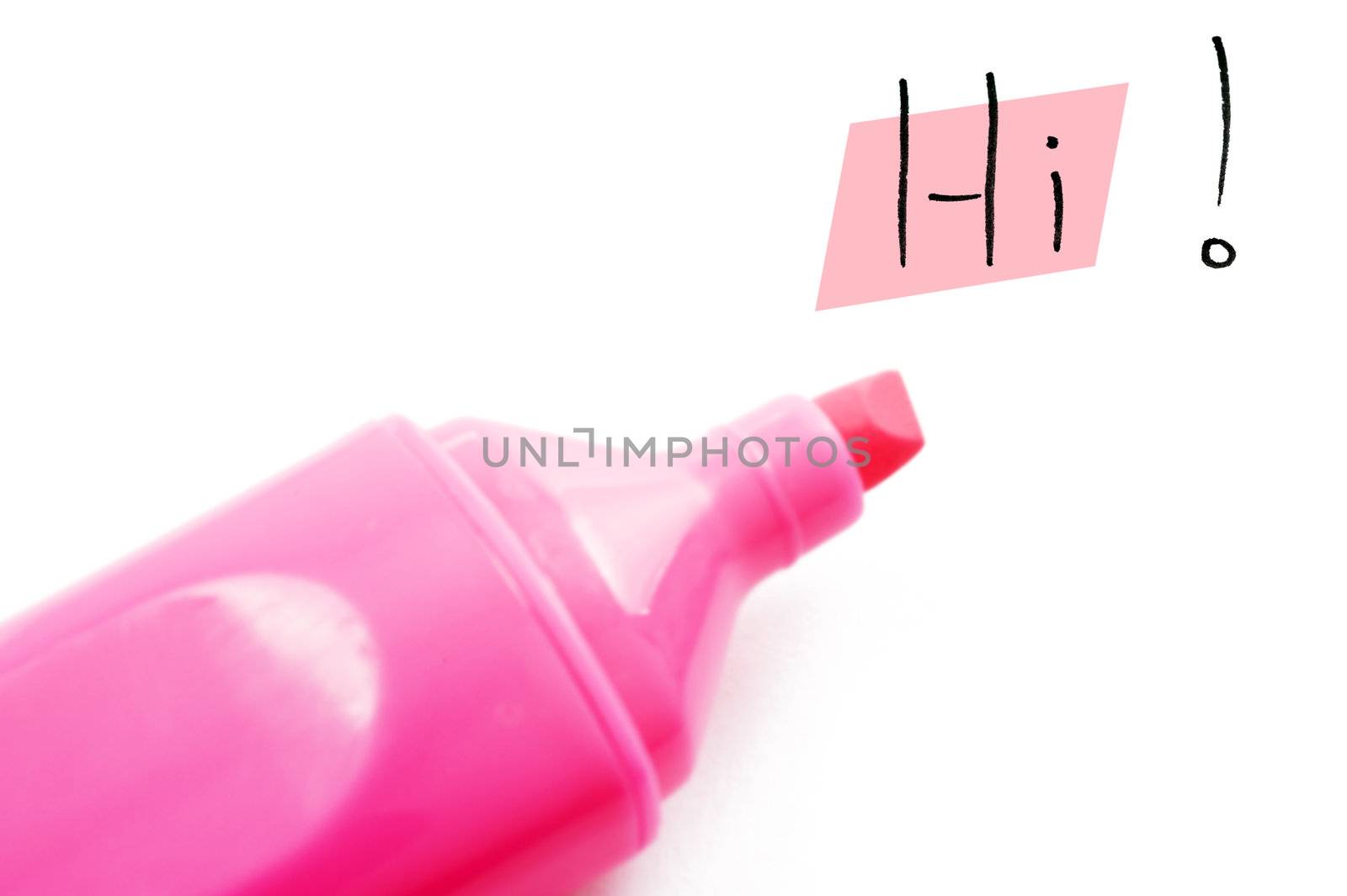 The word hi highlighted in pink on a white background