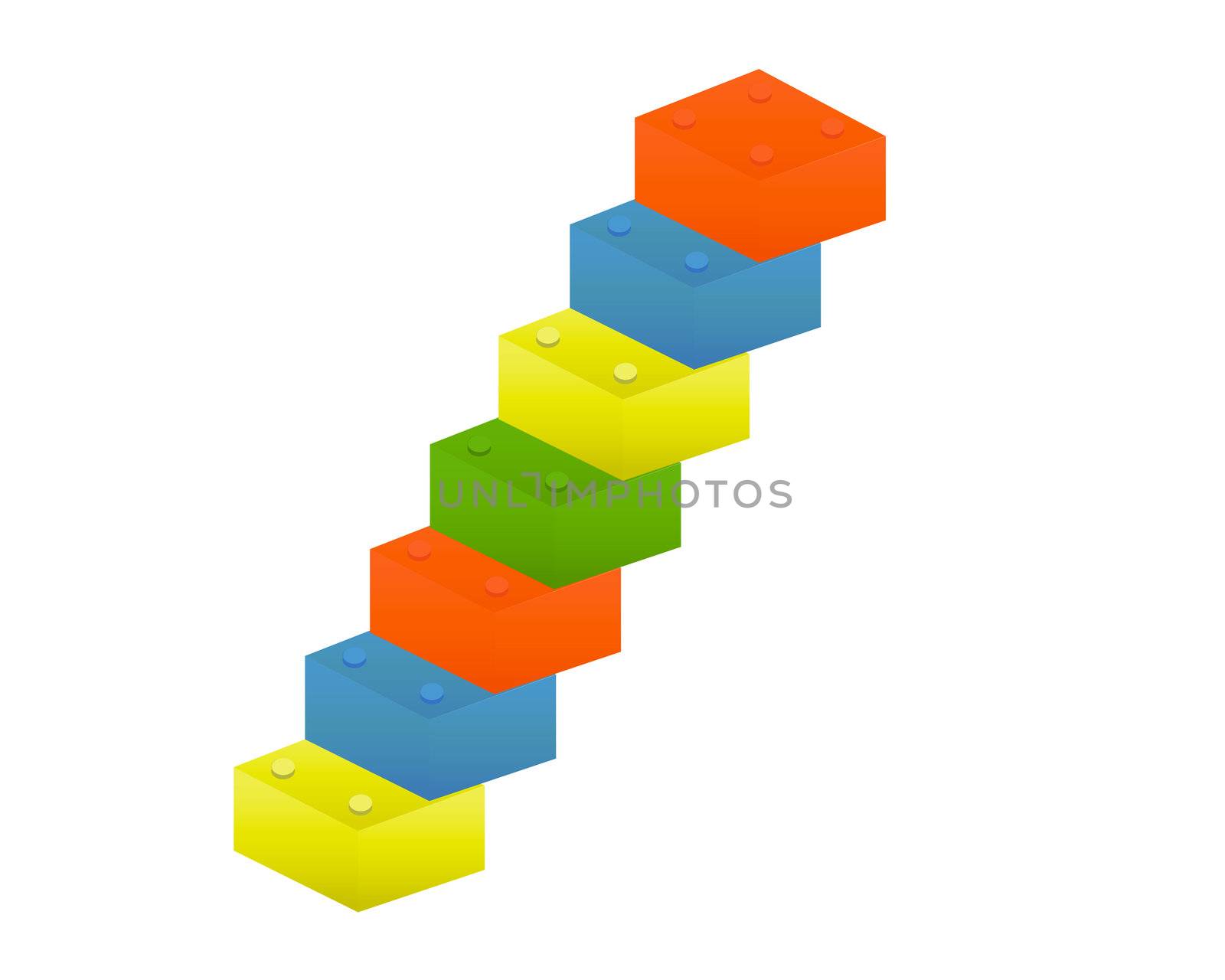 Colorful toy blocks on white background - 3d render.
