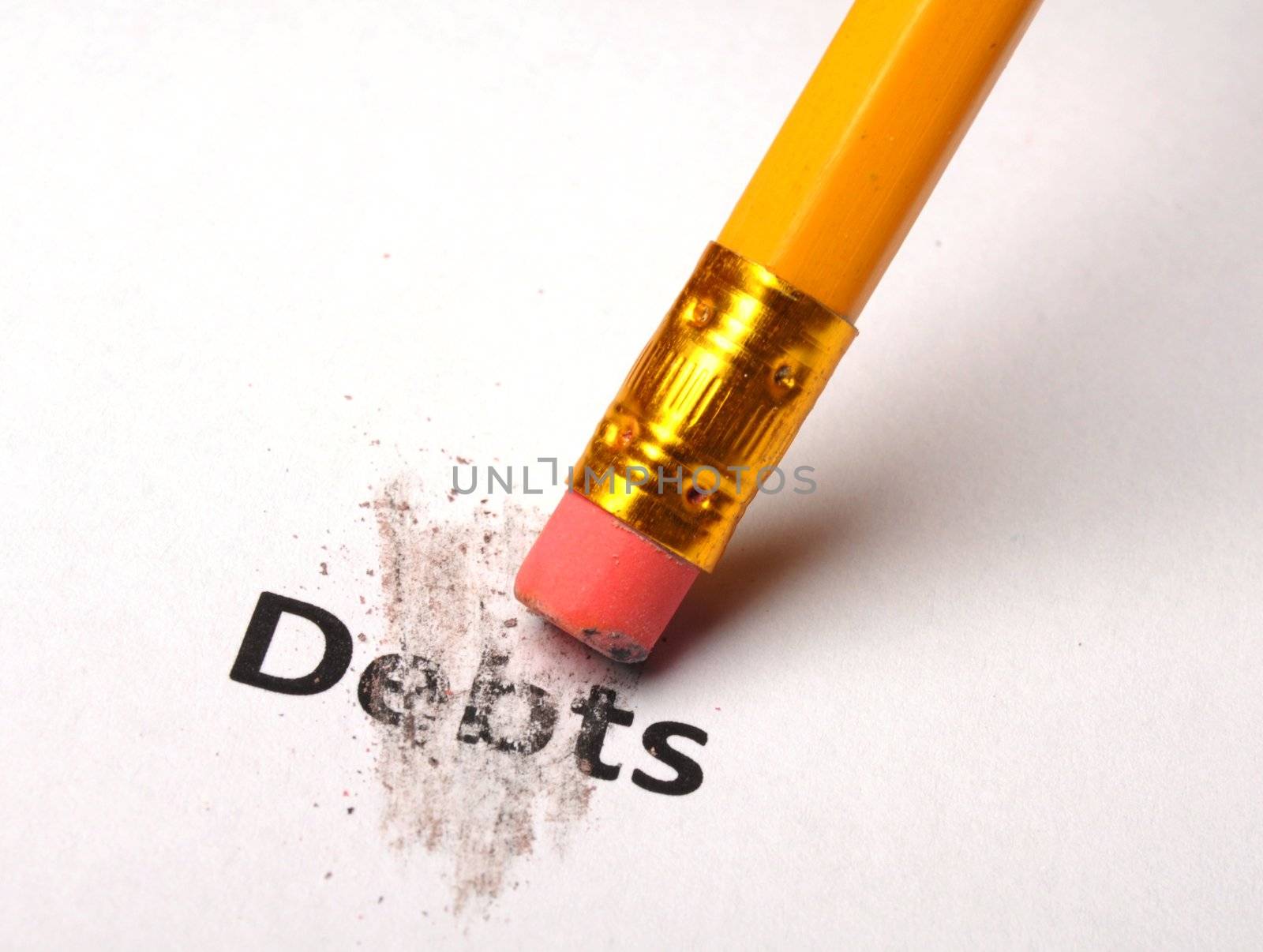 debt or debts concept with eraser showing finance or financial business problem concept