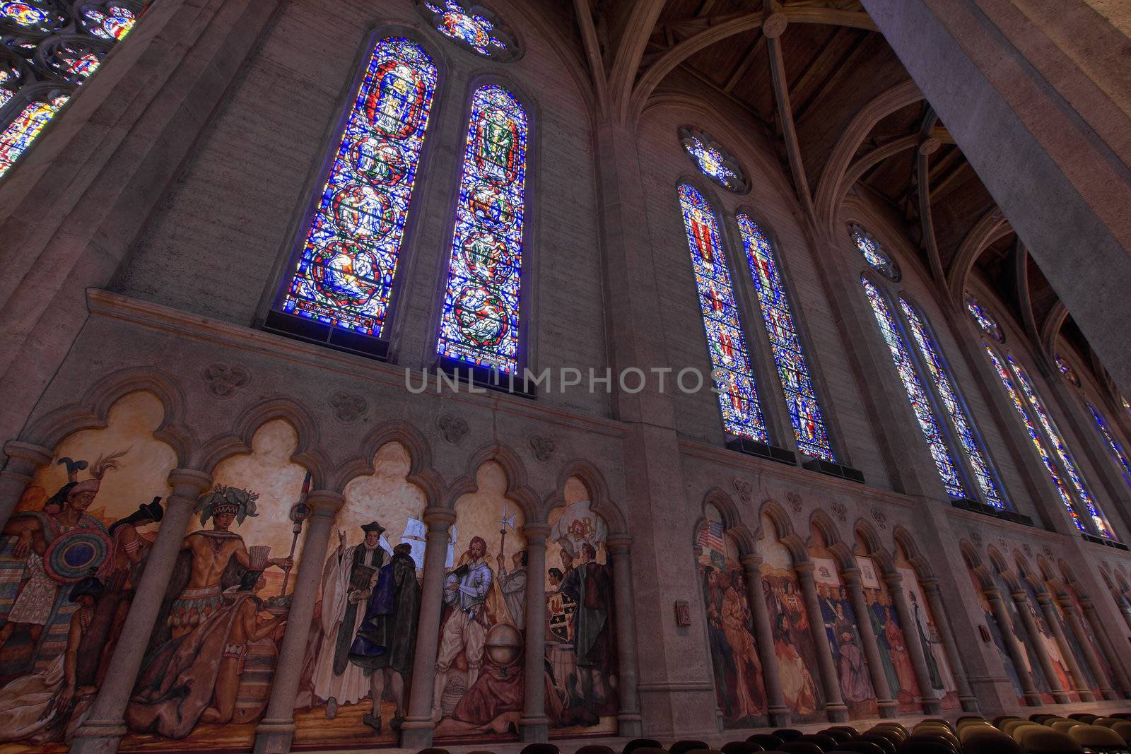 Stained Glass and Wall Murals in Grace Cathedral