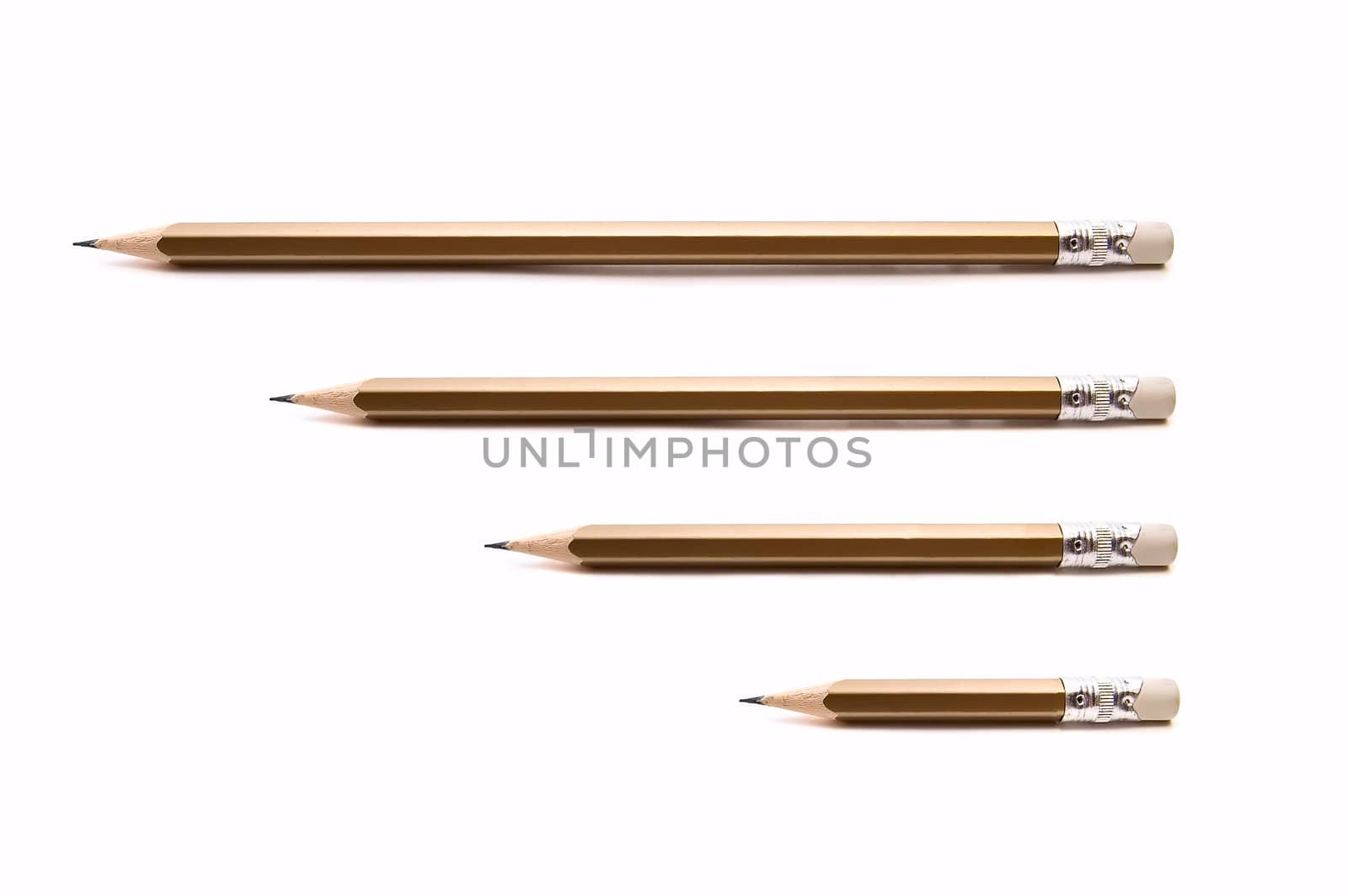 Four pencils different size on white background