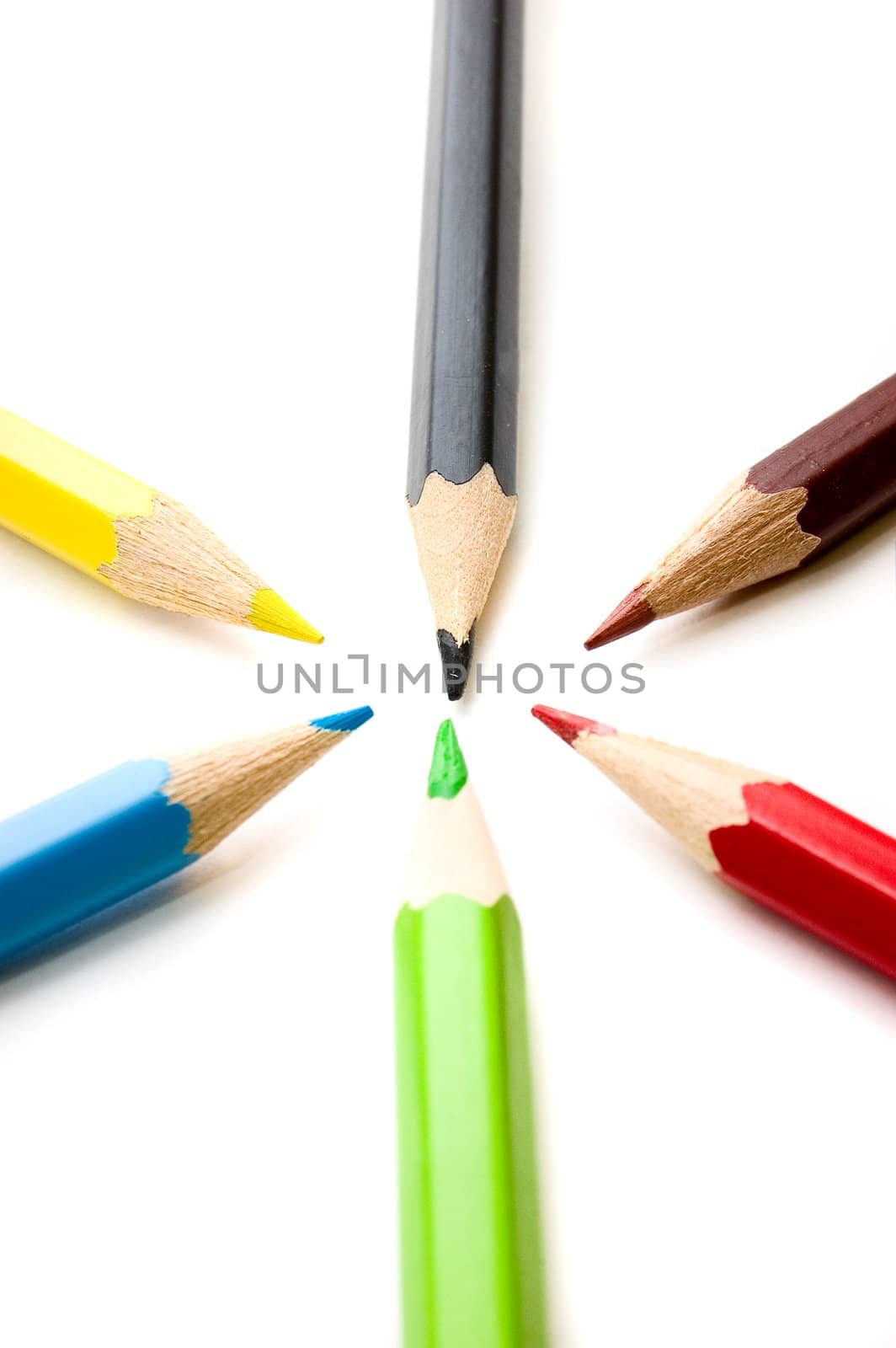 Colorful pencils on white background