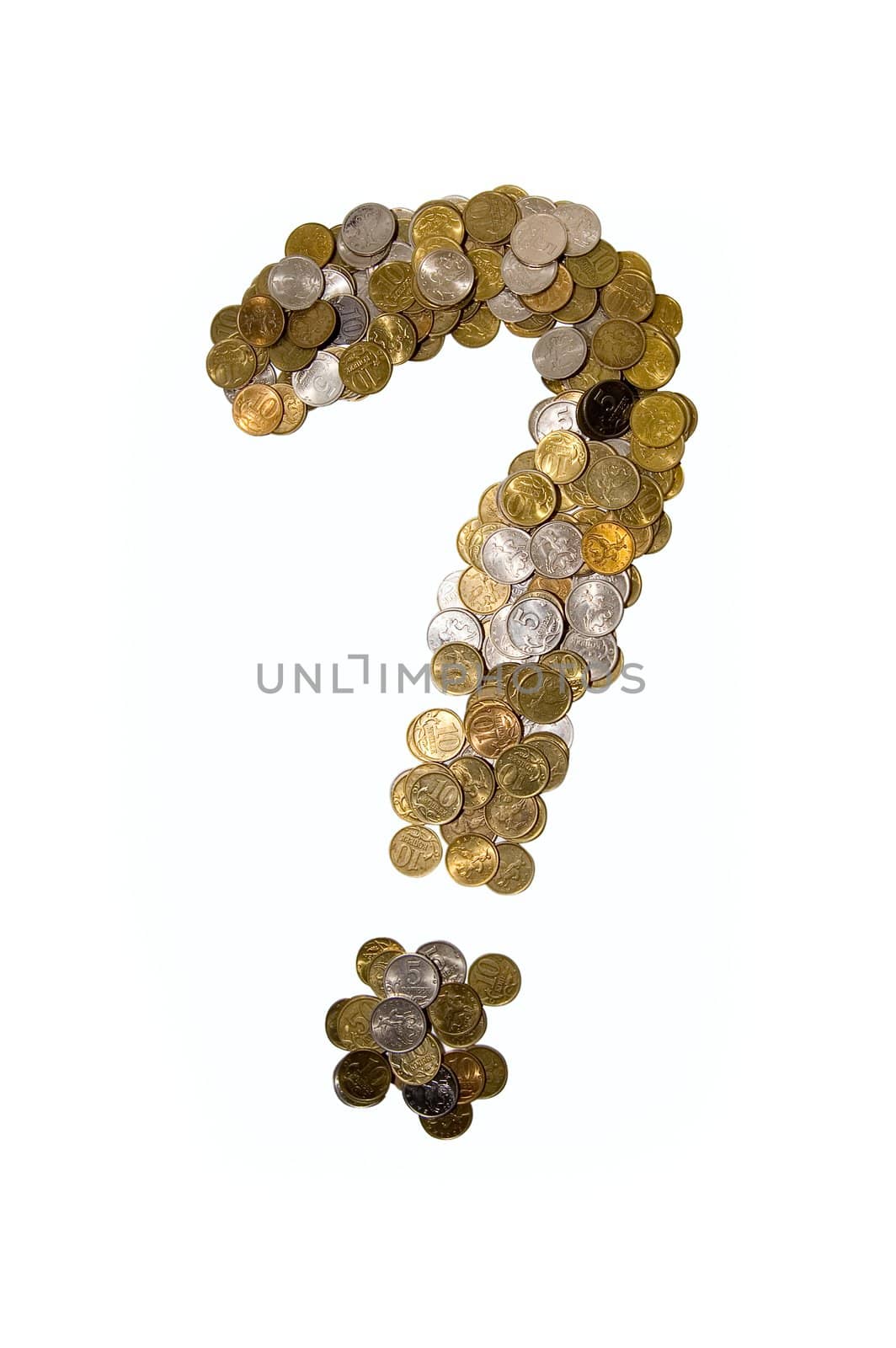 Coins as "question mark" on white