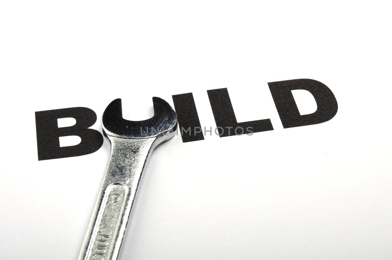 build and tools showing construction concept with word