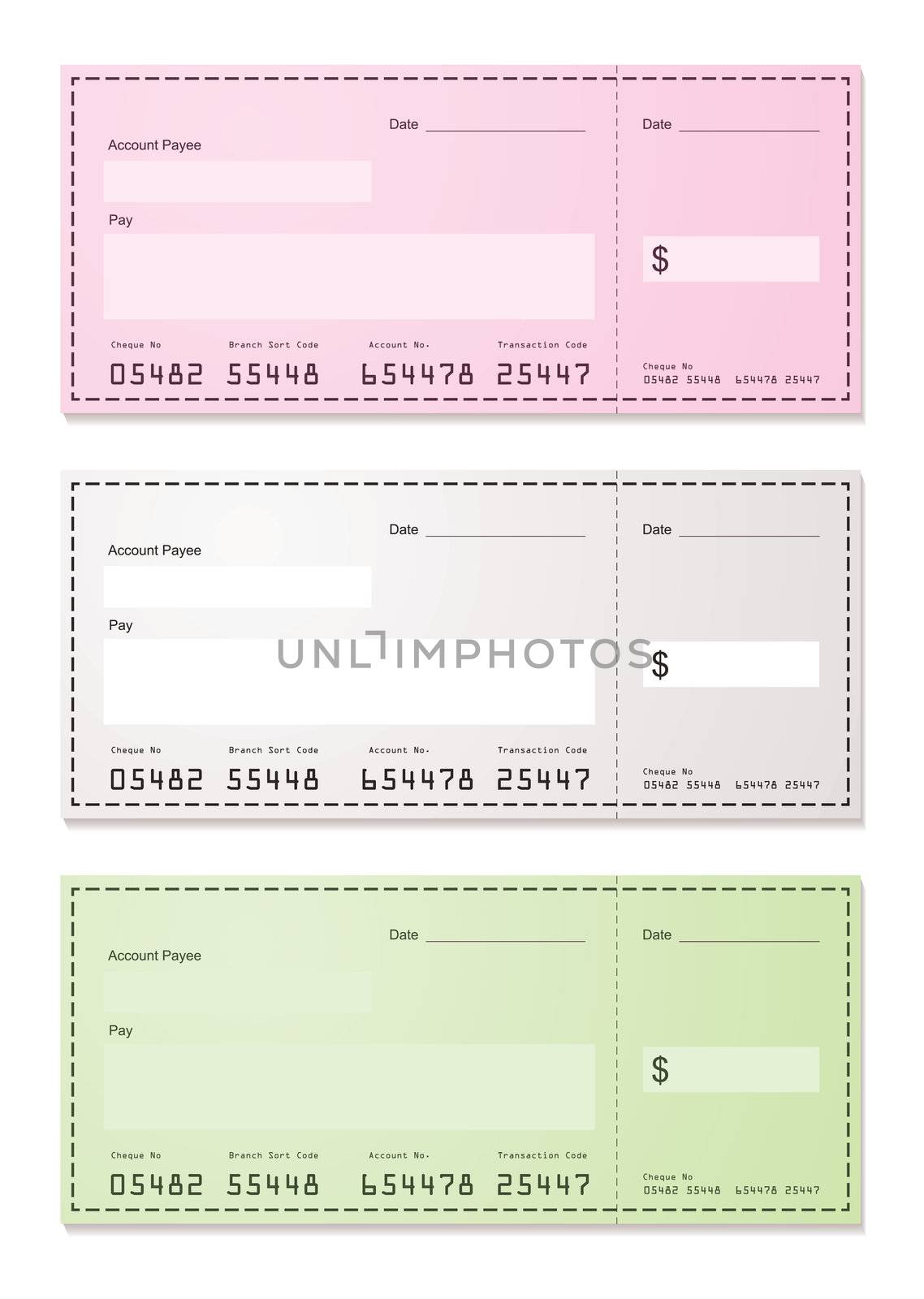 American check payment paper slip with room to add your own amounts