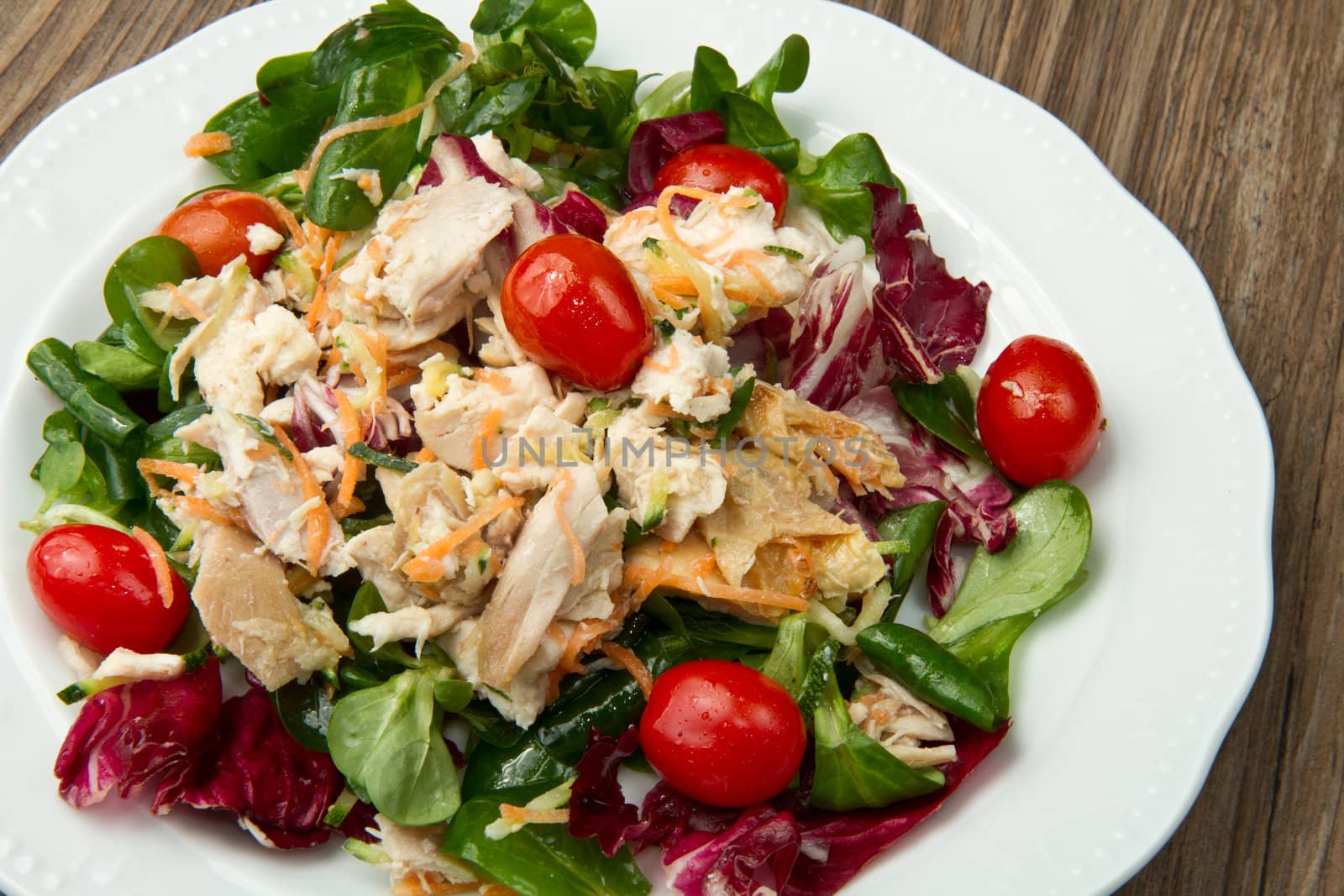 fresh salad with grilled chicken