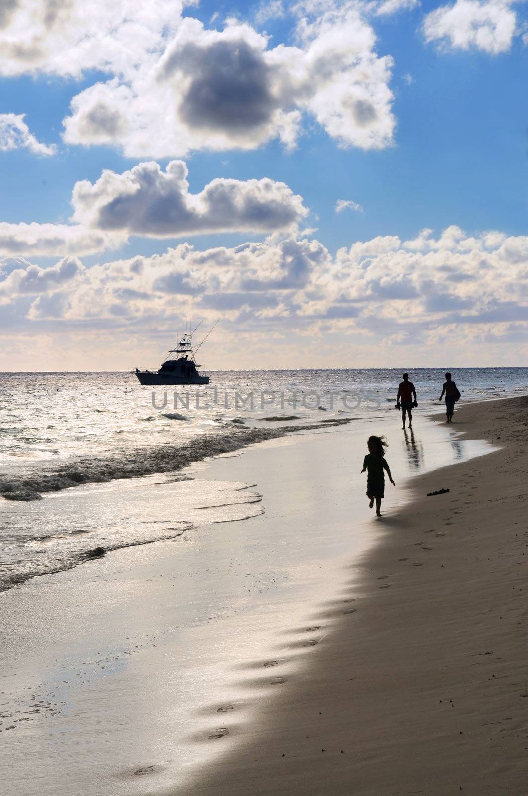 Family walking on a beach by elenathewise