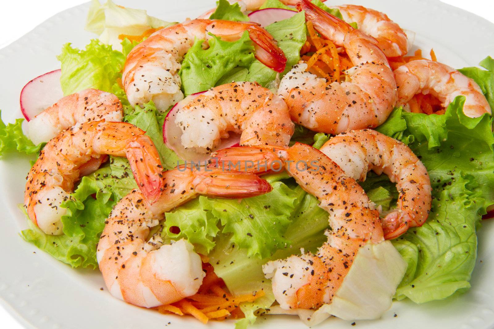 salad of shrimp, mixed greens