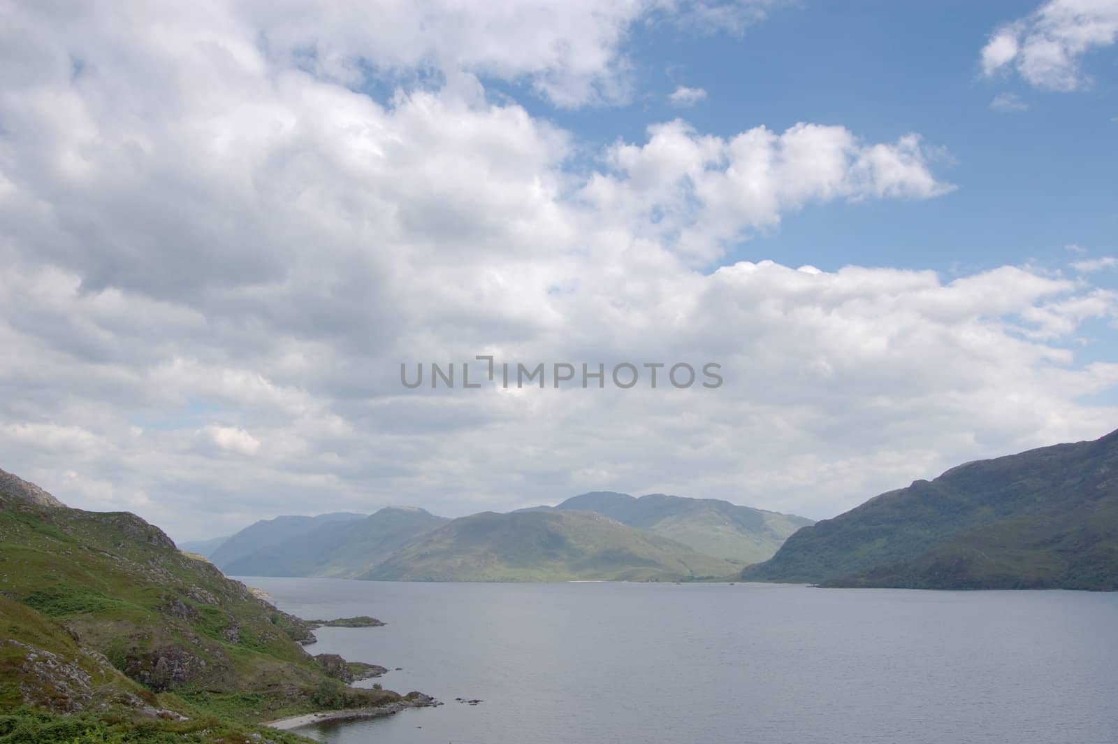 Looking toward the south Morar hills from the north shore of Loch Morar, Scotland