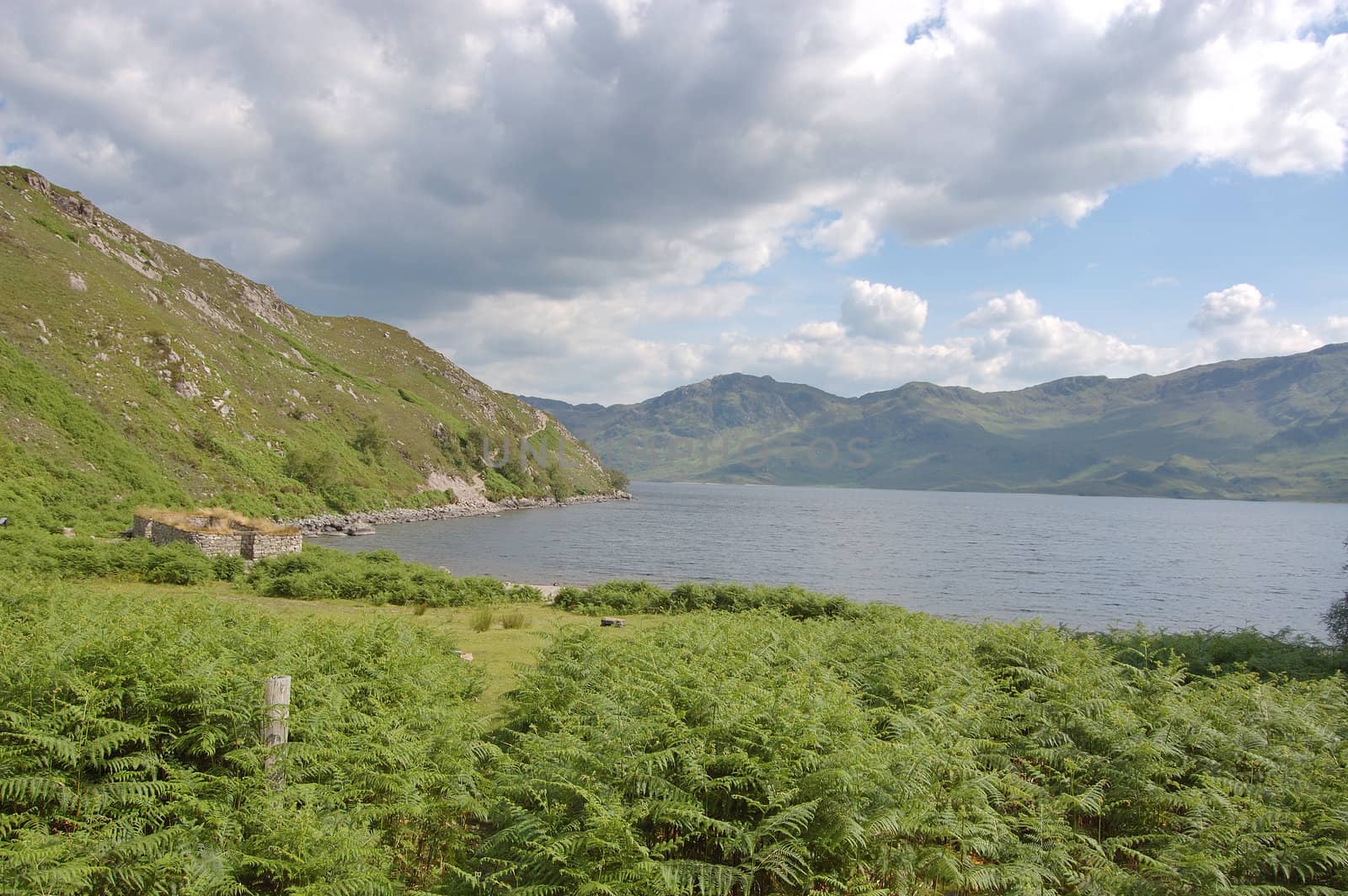 Loch Morar with the ruin of a chapel in the foreground