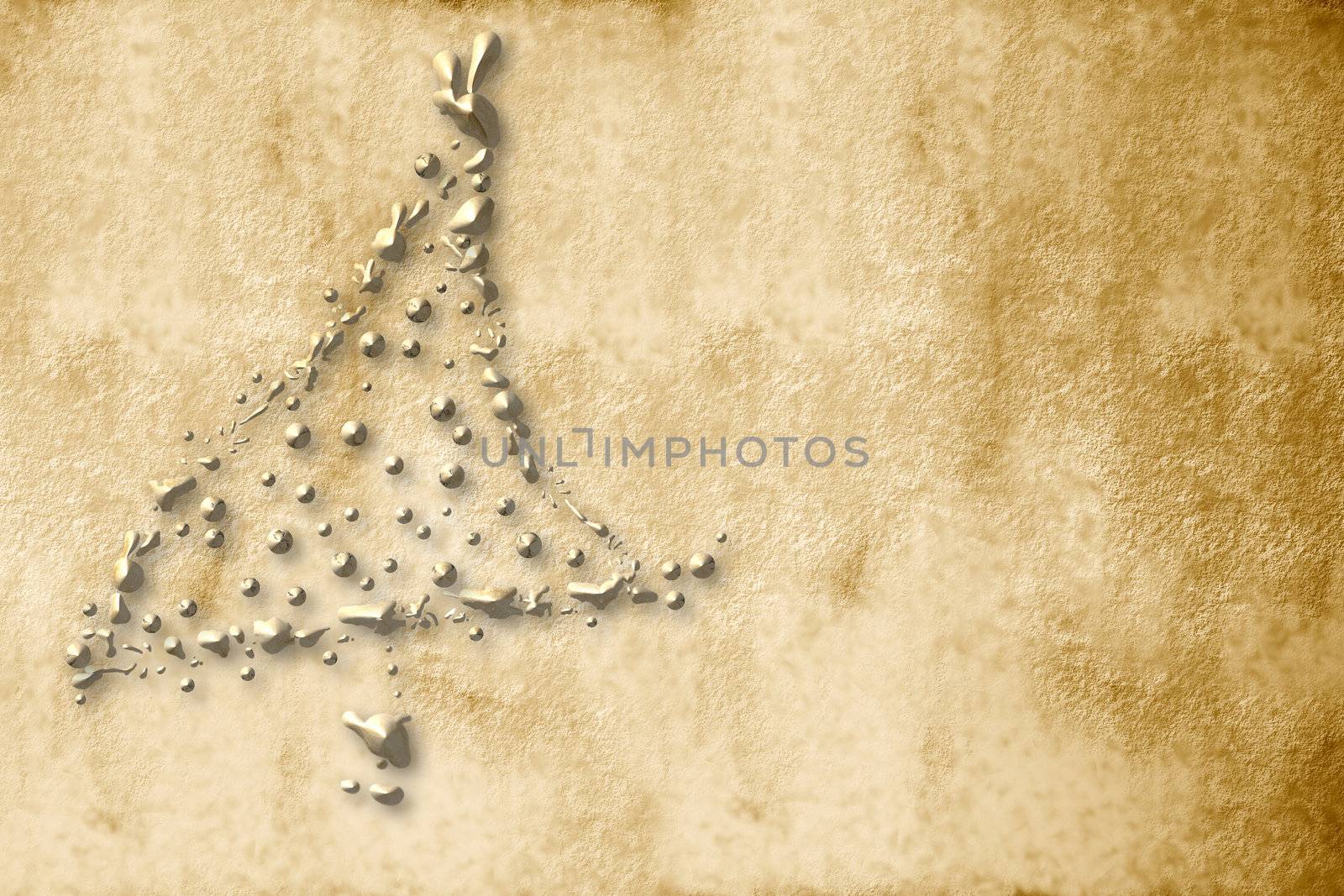 Christmas Card, parchment christmas tree sepia golden drops