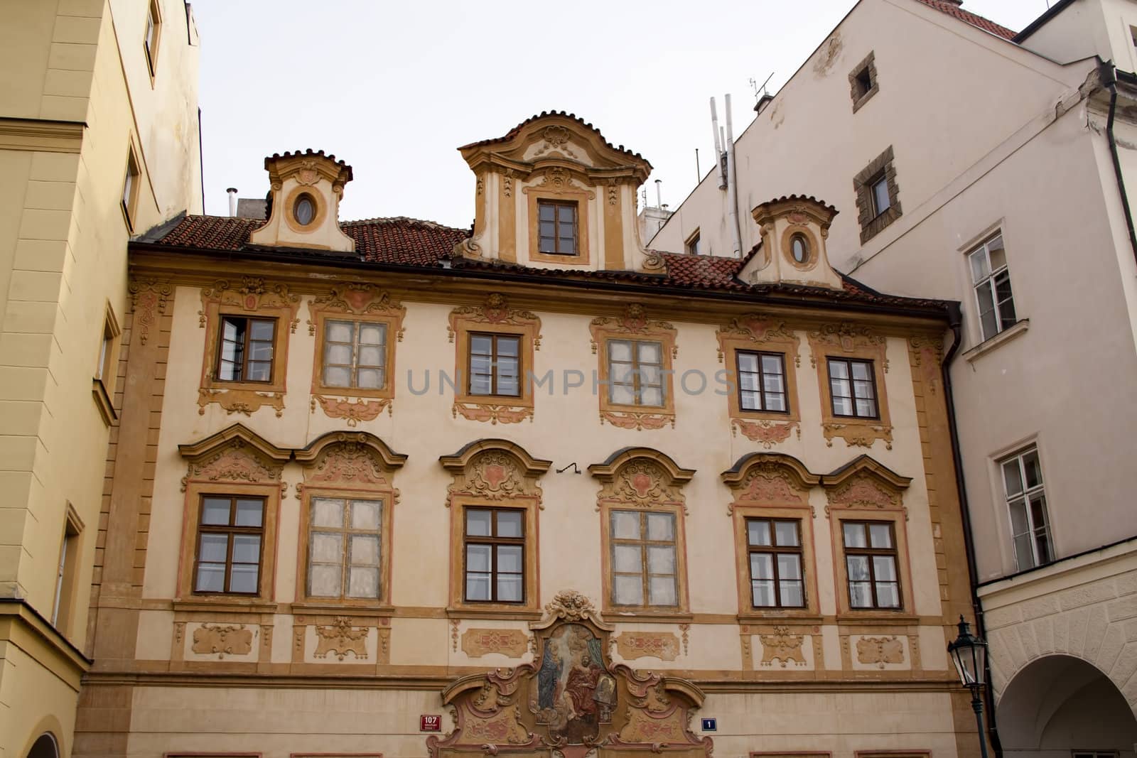 The walls of beautiful homes, windows, design, vintage style. Prague, Czech Republic