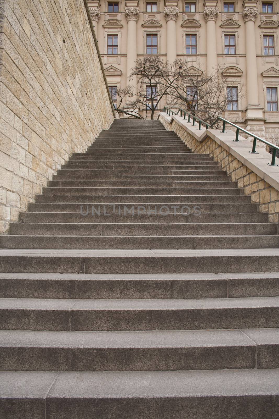 staircase leading upstairs. climb the stairs. in the old town. Prague, Czech Republic