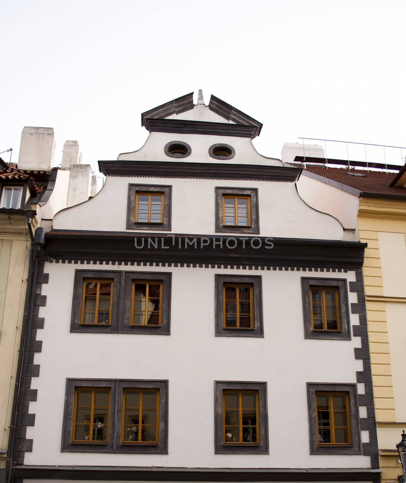 The walls of beautiful homes, windows, design, vintage style. Prague, Czech Republic