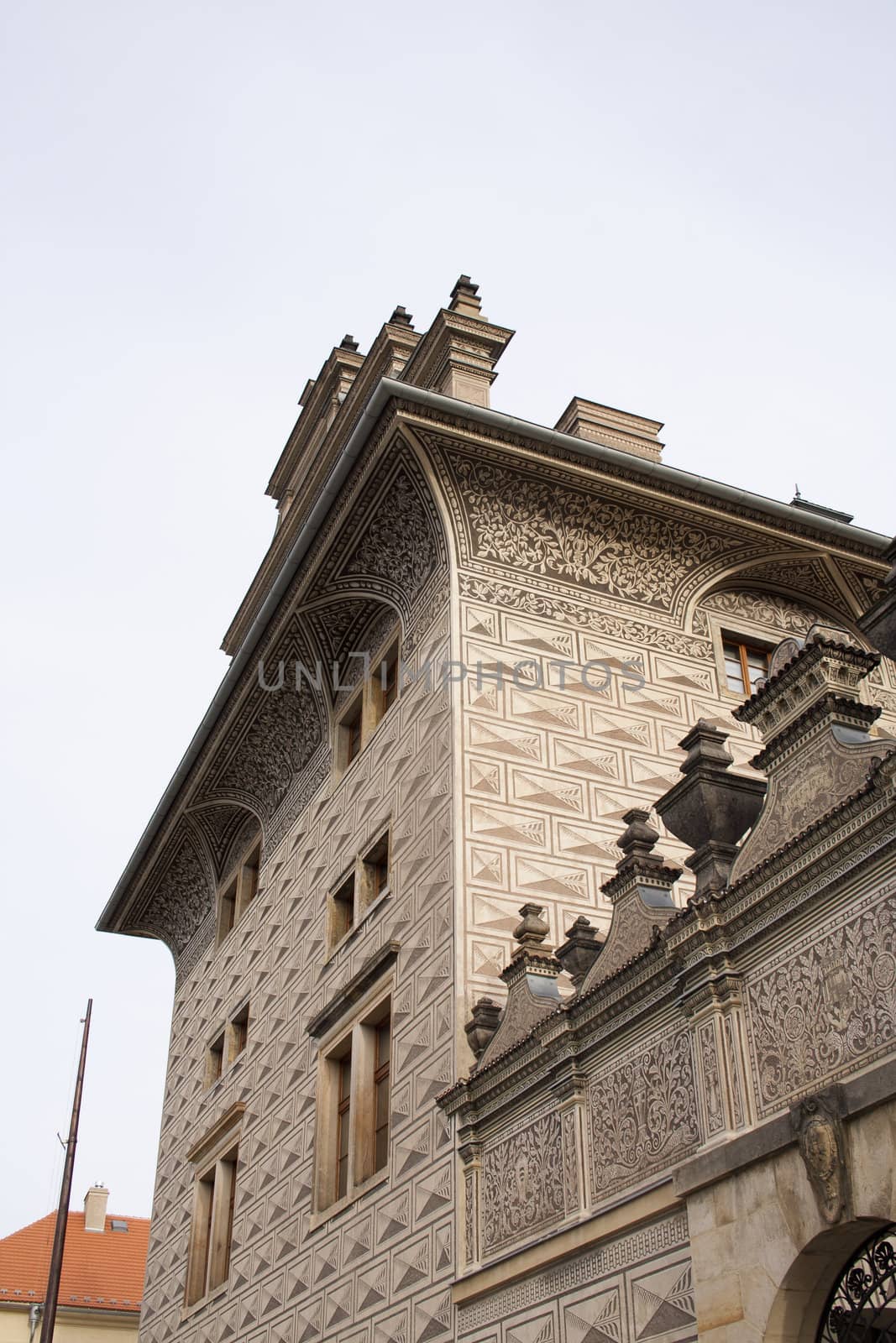 The walls of beautiful homes, windows, design, vintage style. Prague, Czech Republic