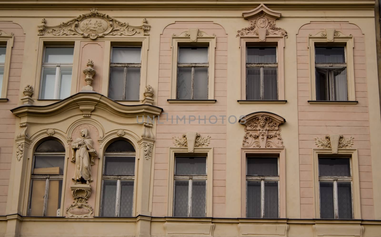 The walls of beautiful homes, windows, design, vintage style. Prague, Czech Republic