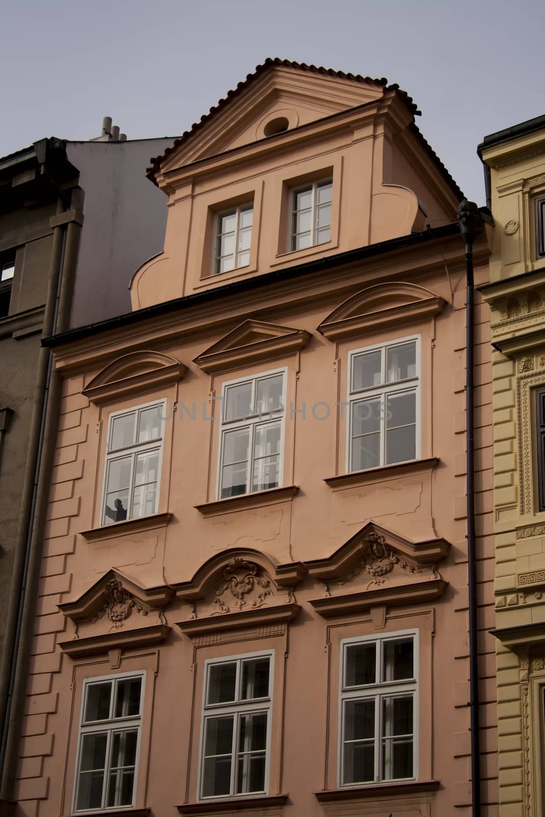 The walls of beautiful homes, windows, design, vintage style. Prague, Czech Republic