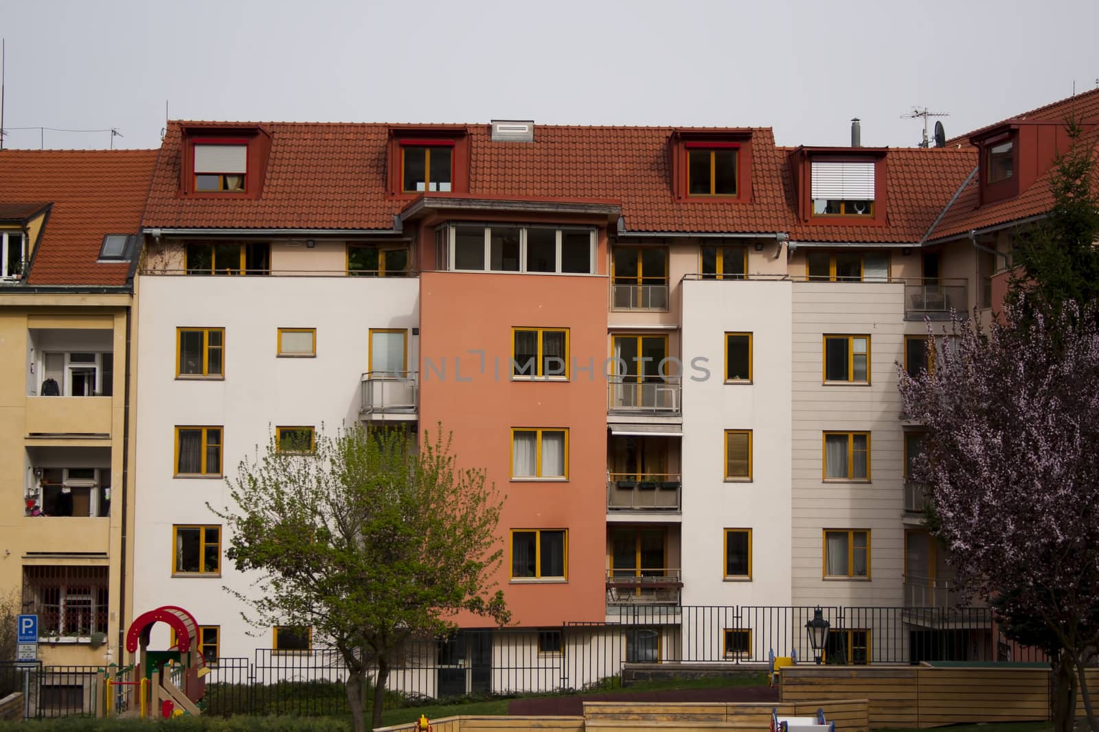 The walls of beautiful homes, windows, design, vintage style. Prague, Czech Republic