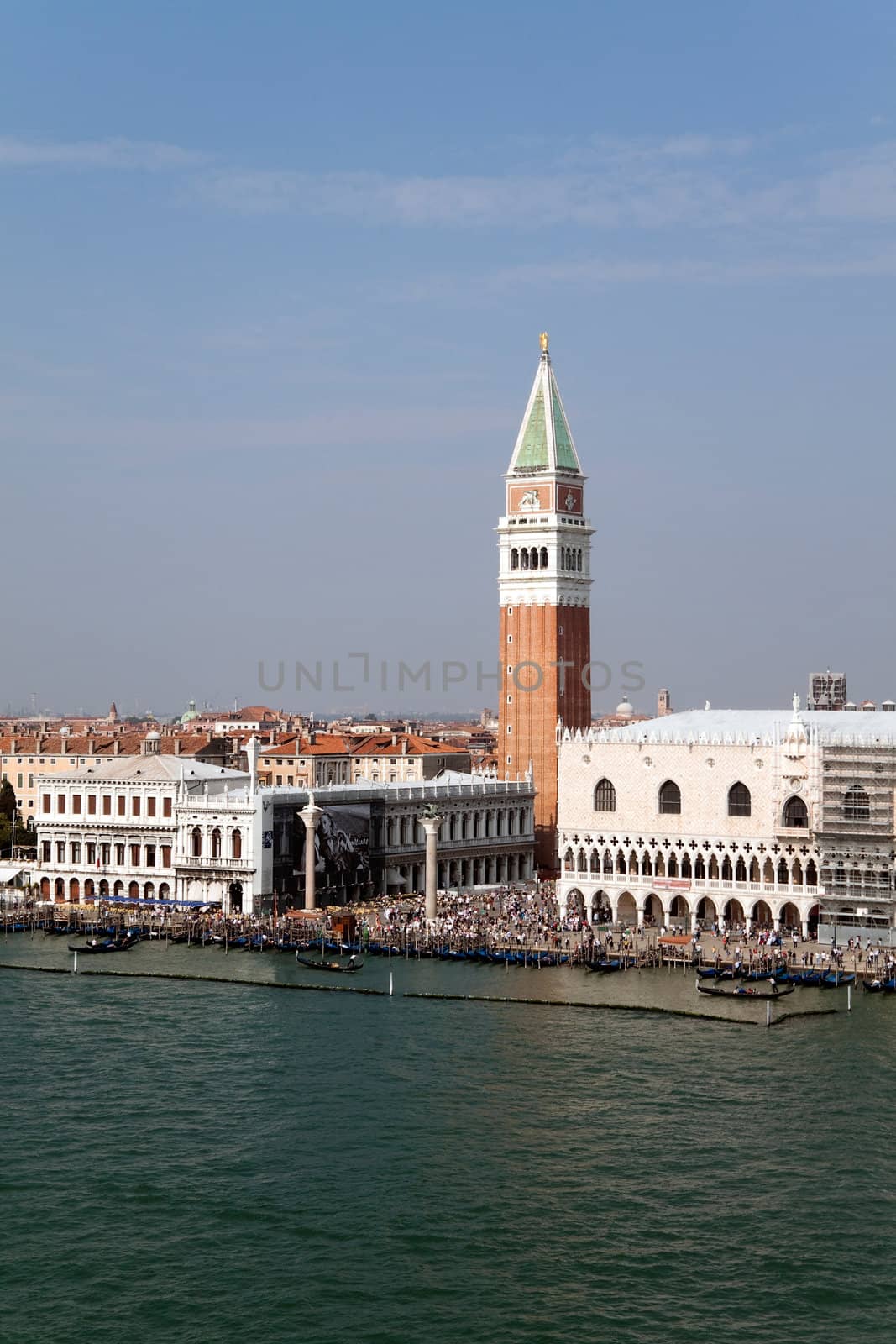 September 25th, 2009  Venice, Italy  The very busy Piazza San Marcos known for being Europes outdoor living room with its famous bell tower and Basilica