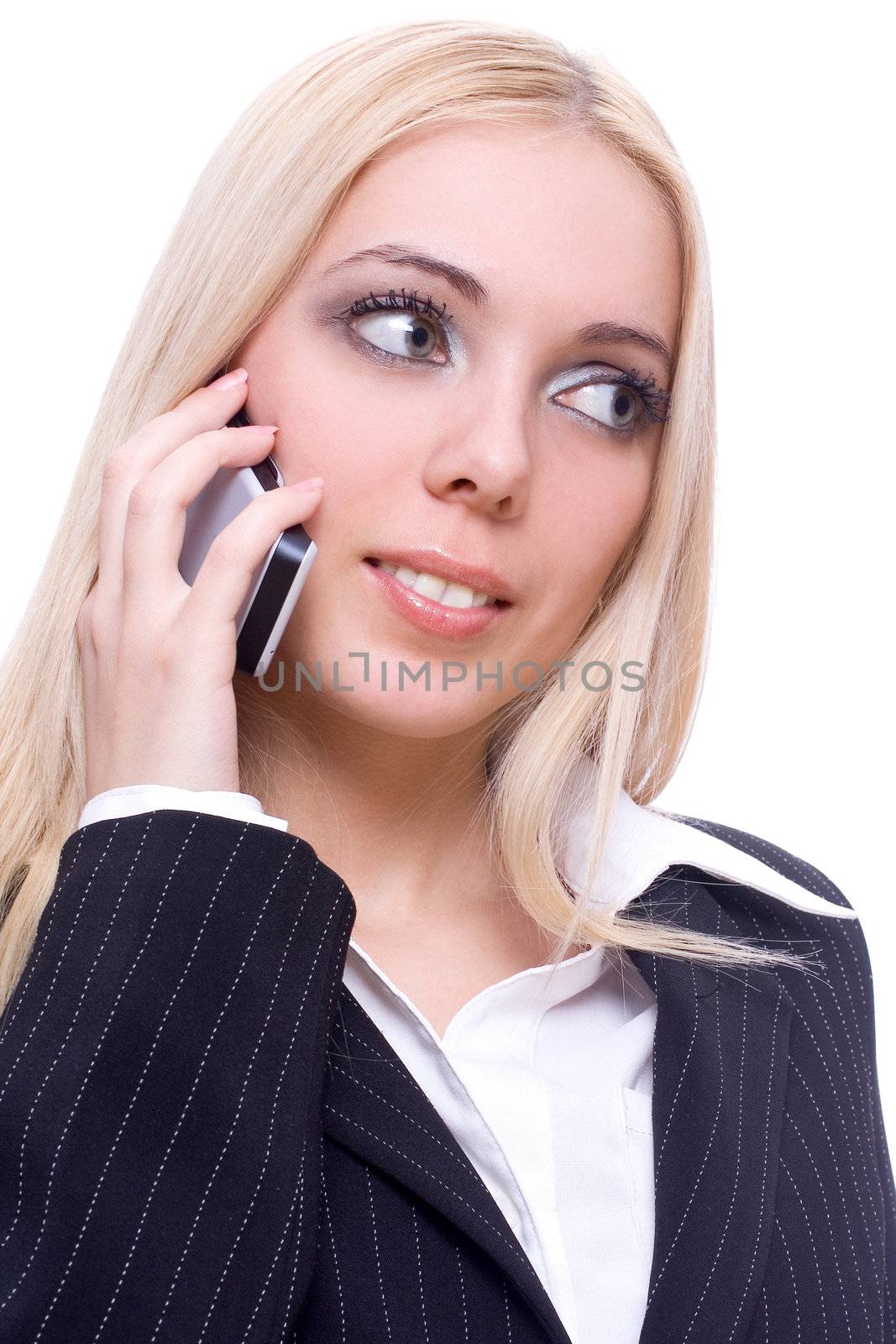 young business woman calling on a white background