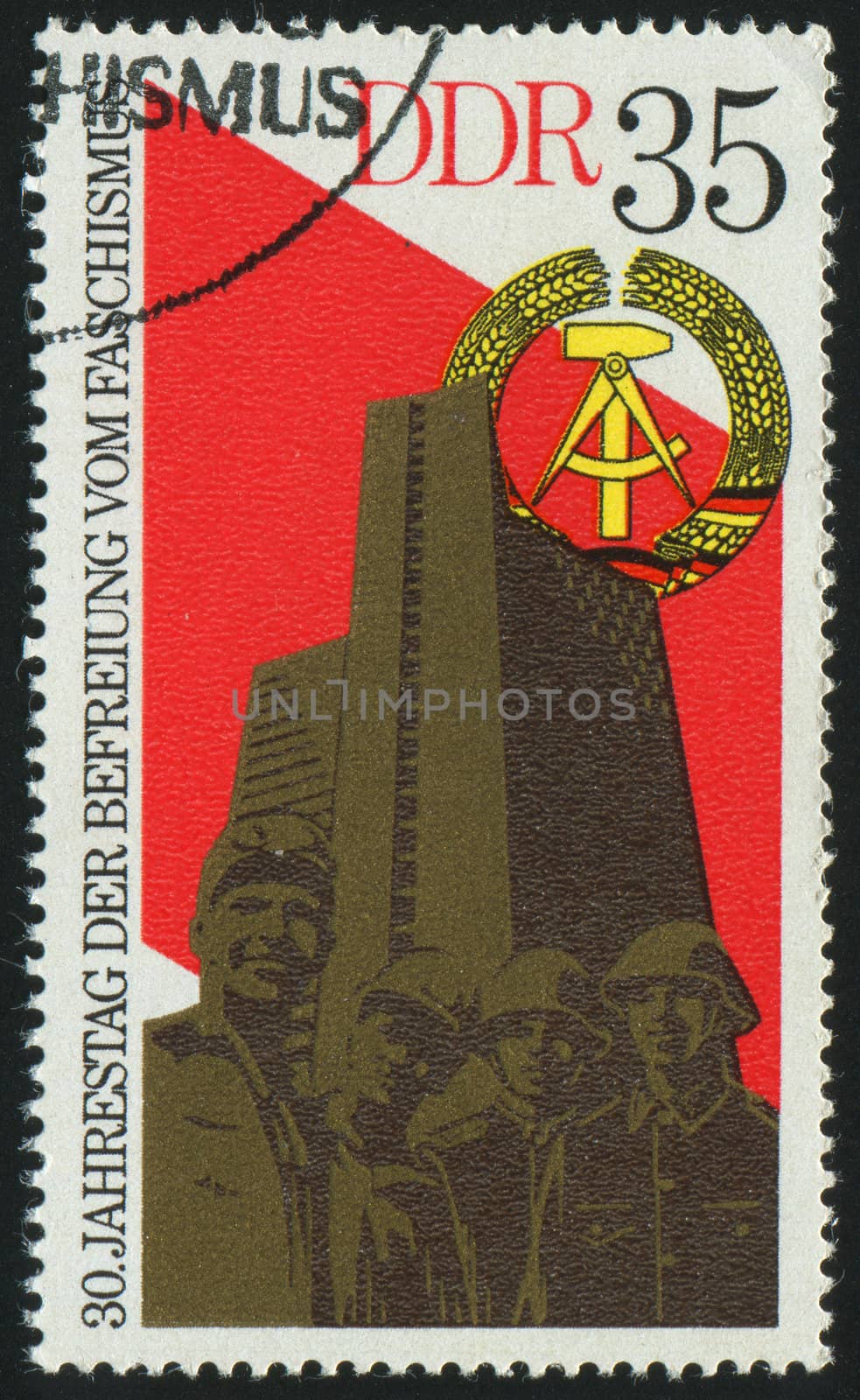 GERMANY - CIRCA 1975: stamp printed by Germany, shows Skyscraper and statue at Orenburg, circa 1975.