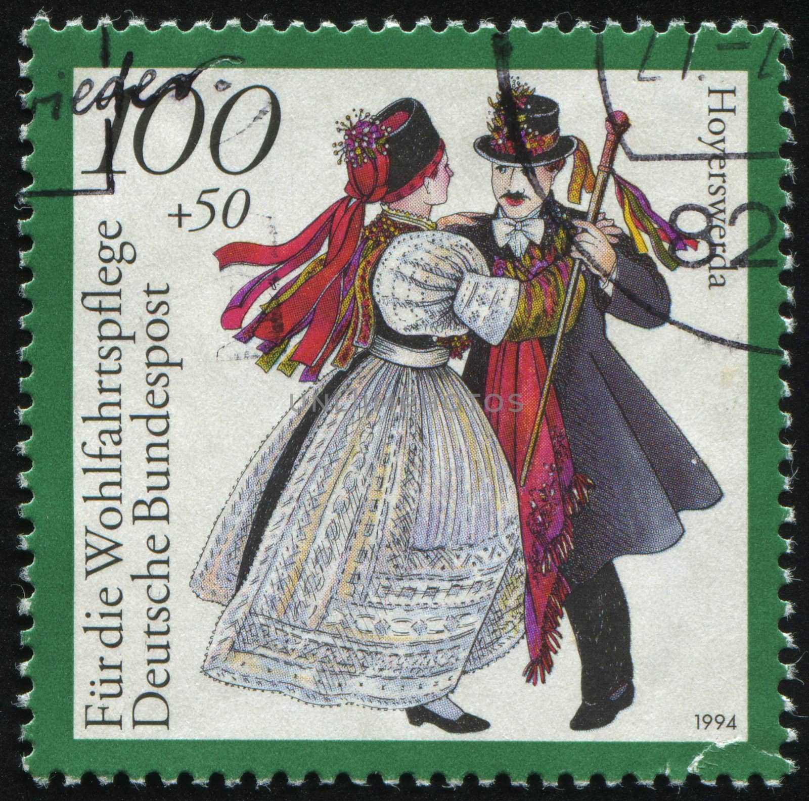 GERMANY- CIRCA 1994: stamp printed by Germany, shows  Traditional Costume, Hoyerswerda, circa 1994.
