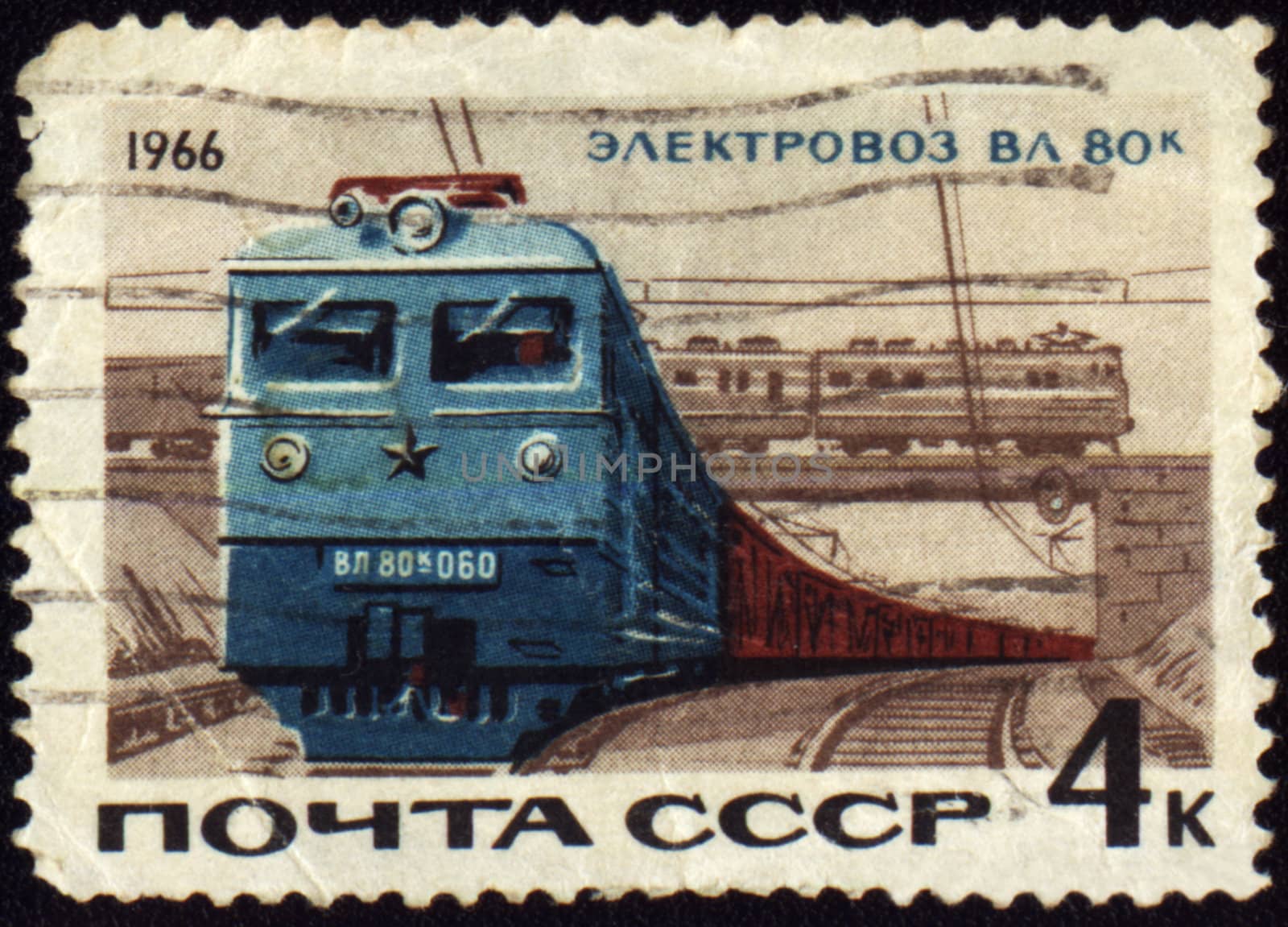 USSR - CIRCA 1966: A stamp printed in USSR shows soviet electric locomotive VL-60k, circa 1966
