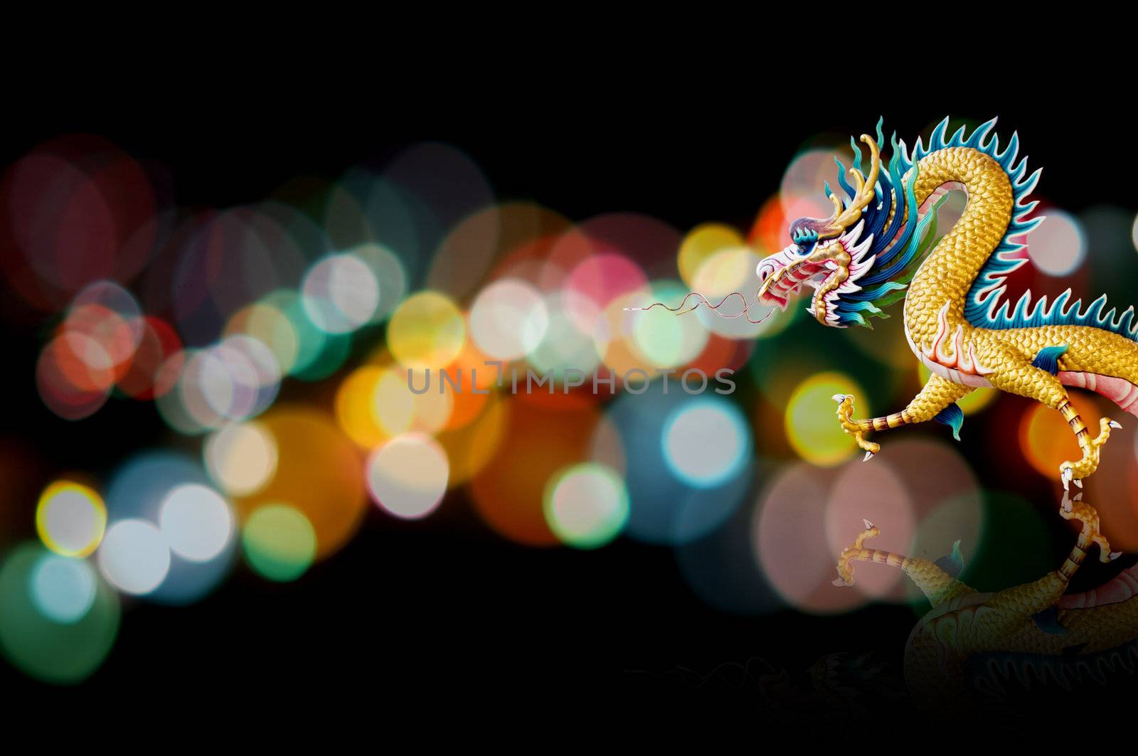 Dragon statue with nice lighting bokeh by pixbox77