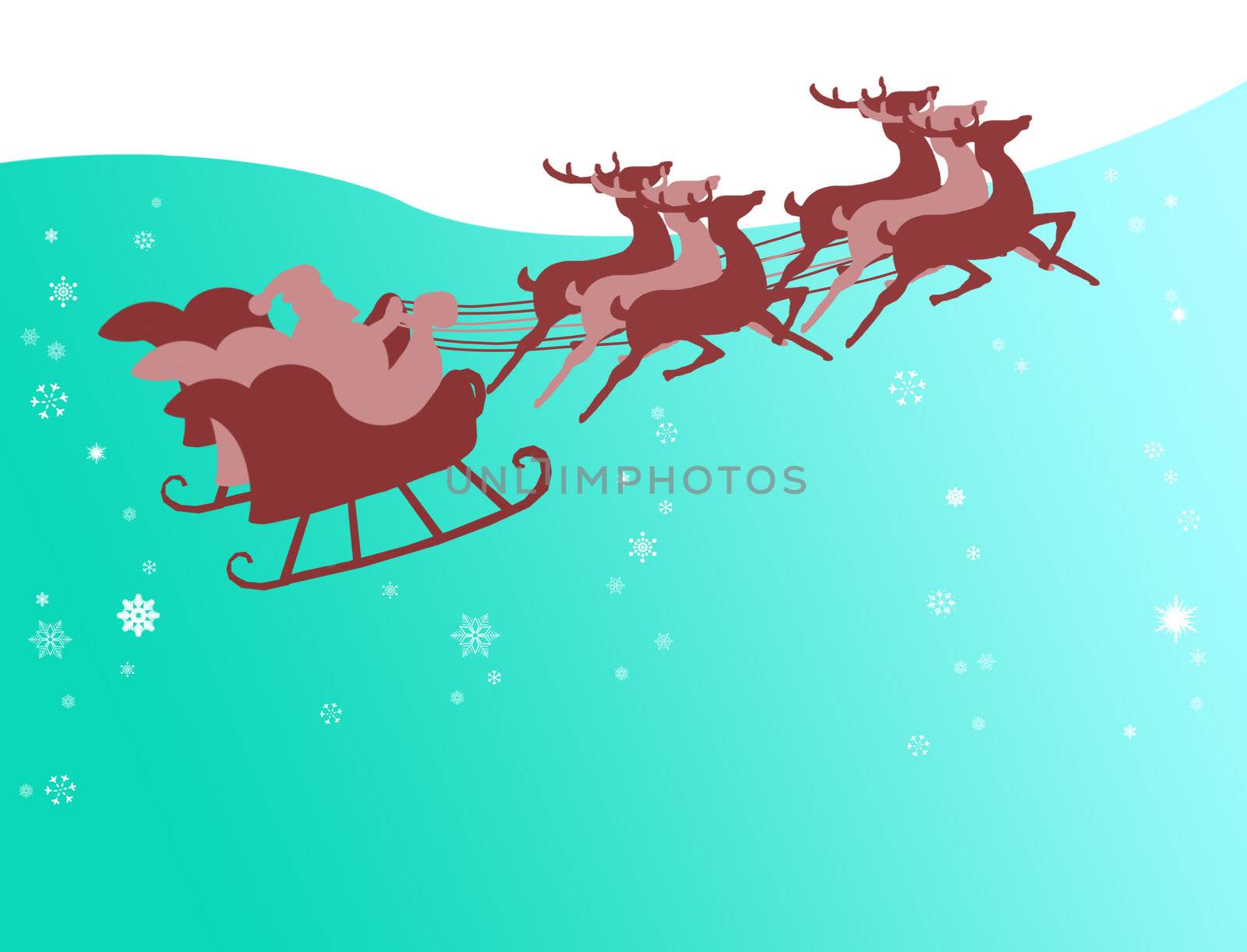 Santa Claus in his sleigh with snow flake in the sky by pixbox77