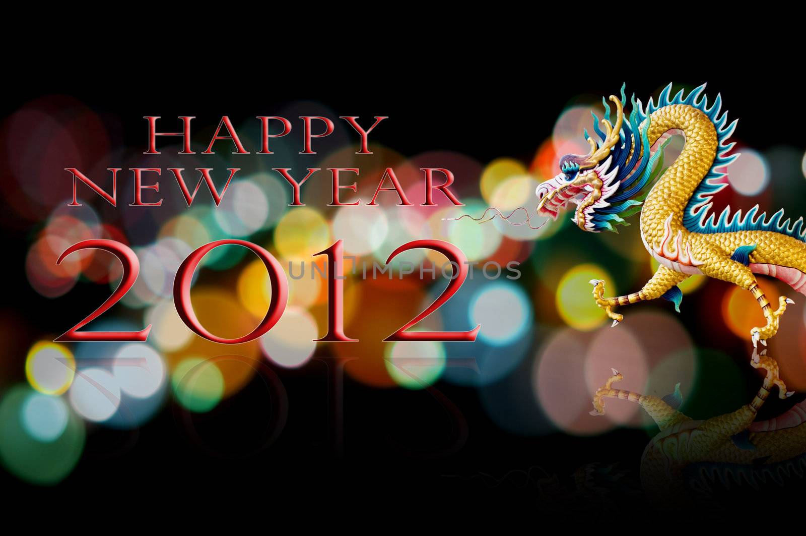 Happy new year 2012 with dragon statue, New year concept