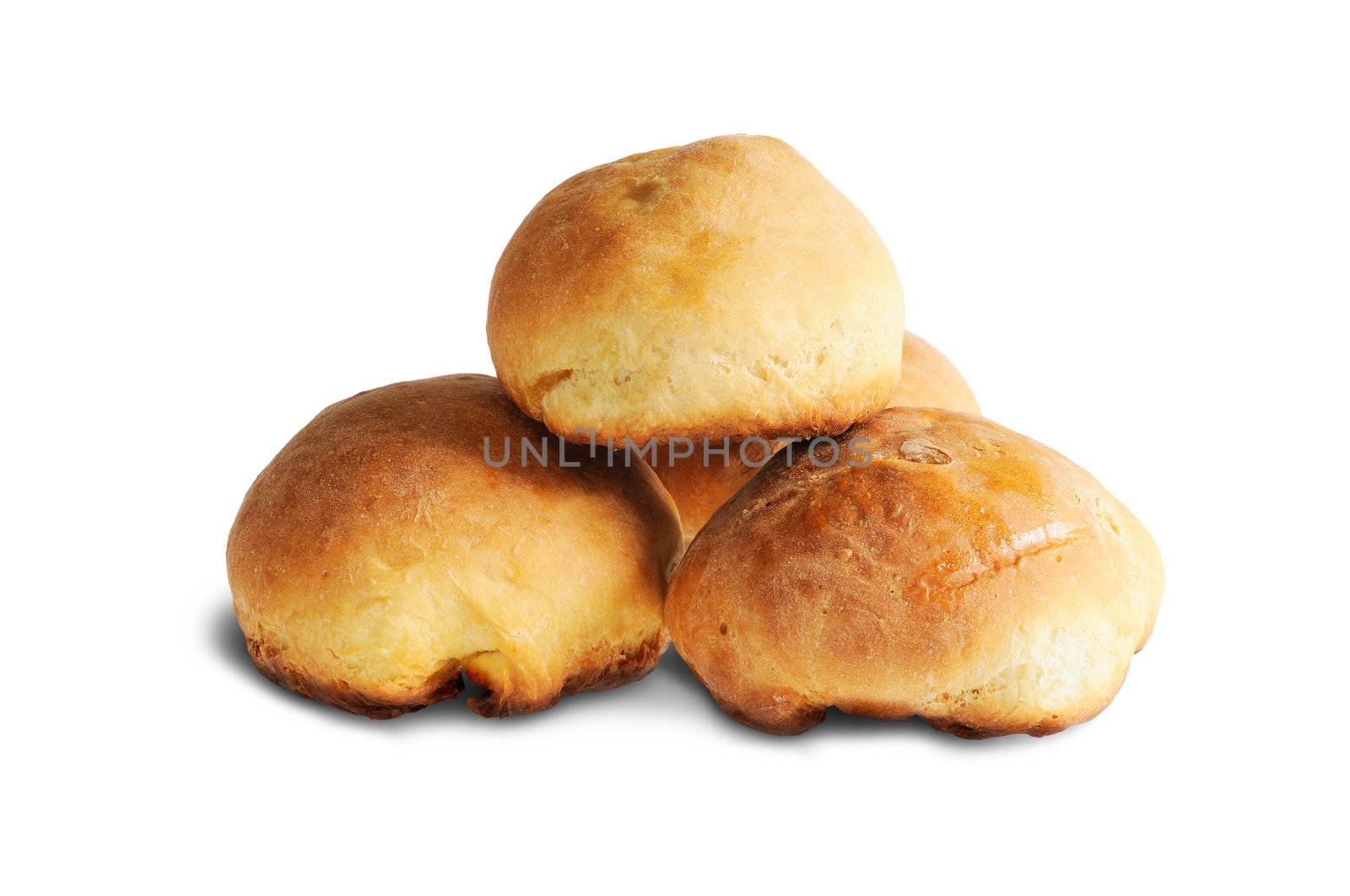 Buns, standing in a row. Isolated on white background.