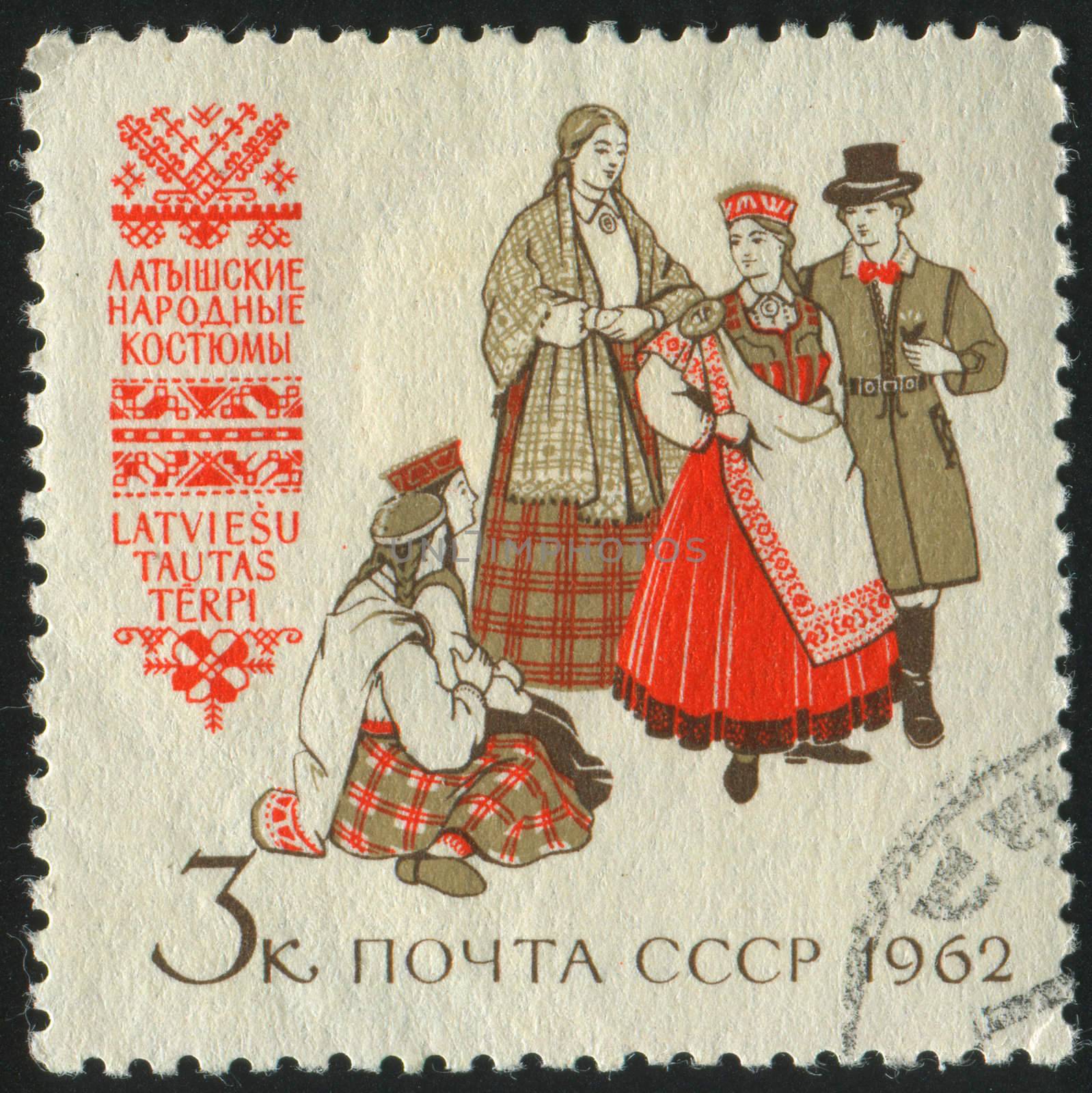 RUSSIA - CIRCA 1962: stamp printed by Russia, shows traditional costume, circa 1962.