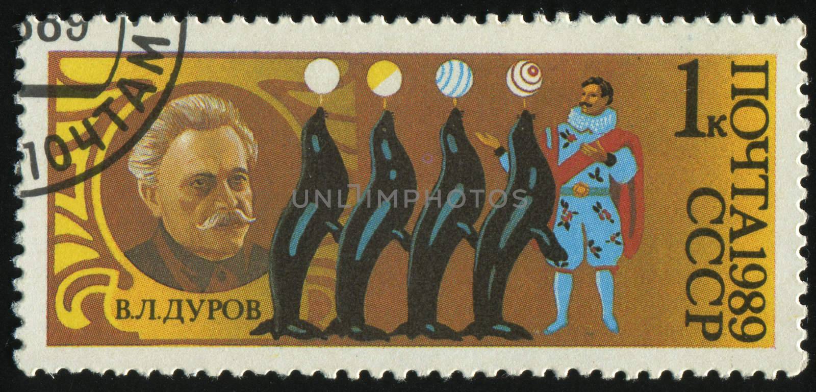 RUSSIA - CIRCA 1989: stamp printed by Russia, shows  Durov, clown and trainer, circa 1989.