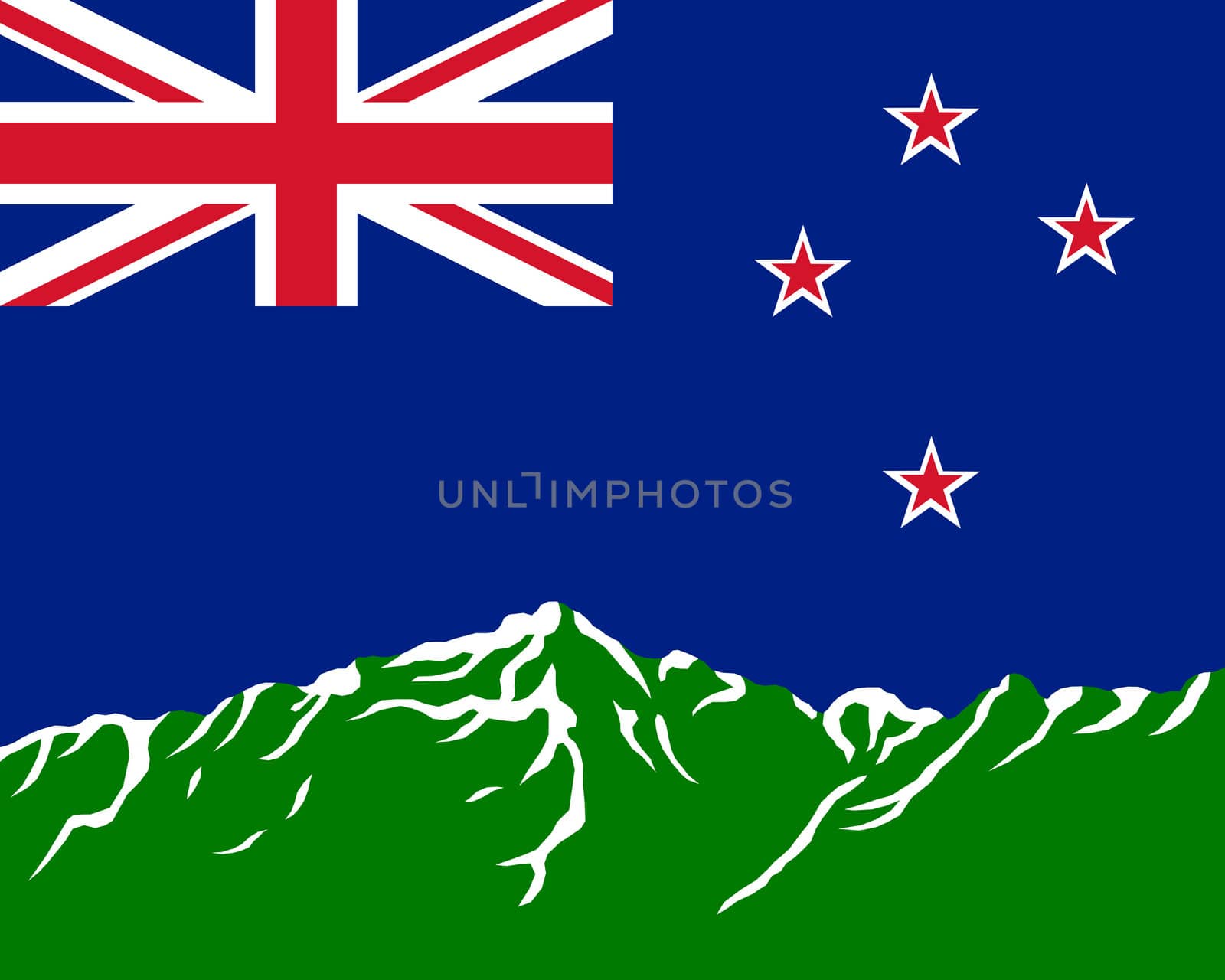 Mountains with flag of New Zealand